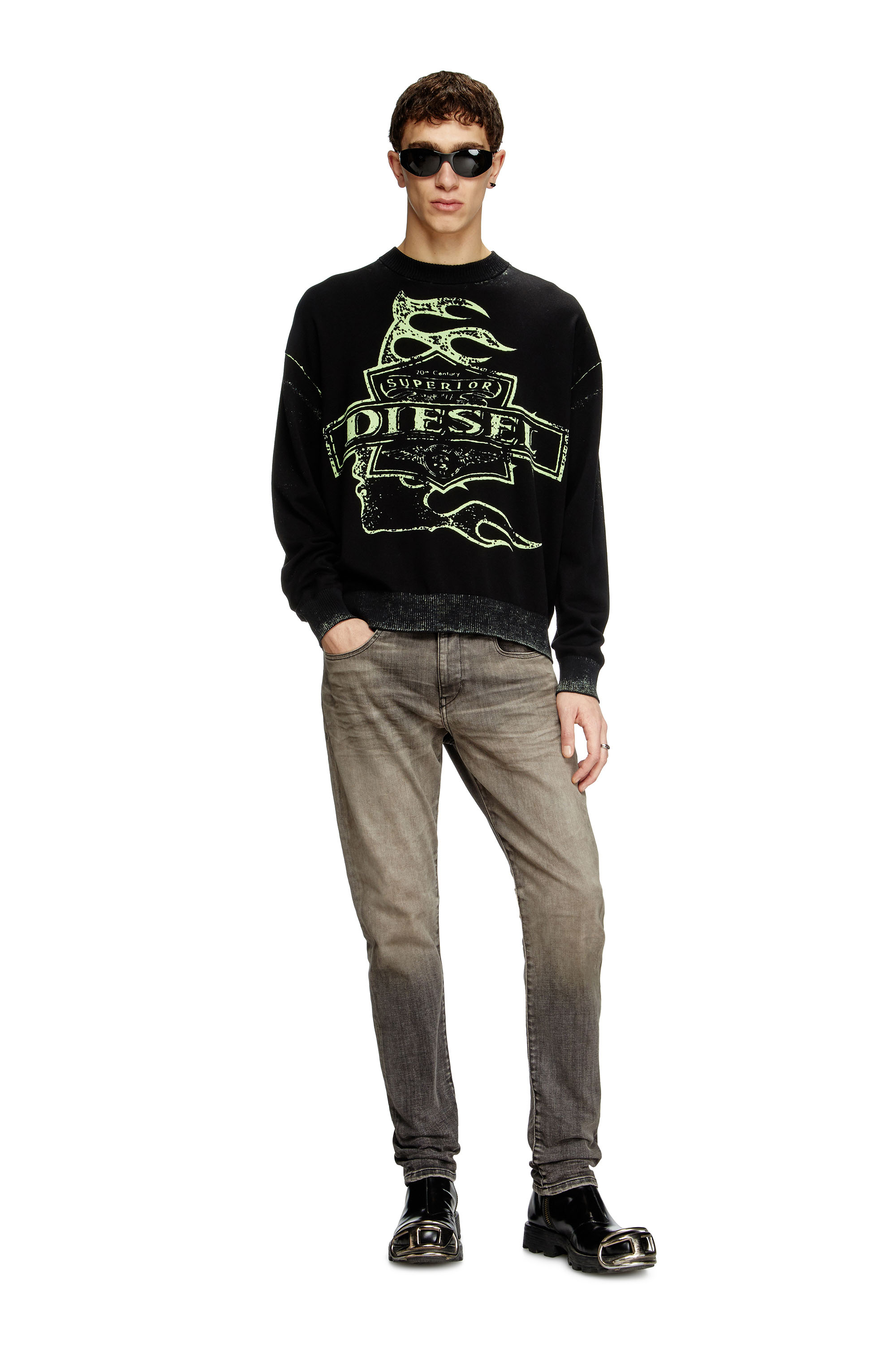 Diesel - K-BELEZ, Pull à logo imprimé inversé Homme in Noir - 2