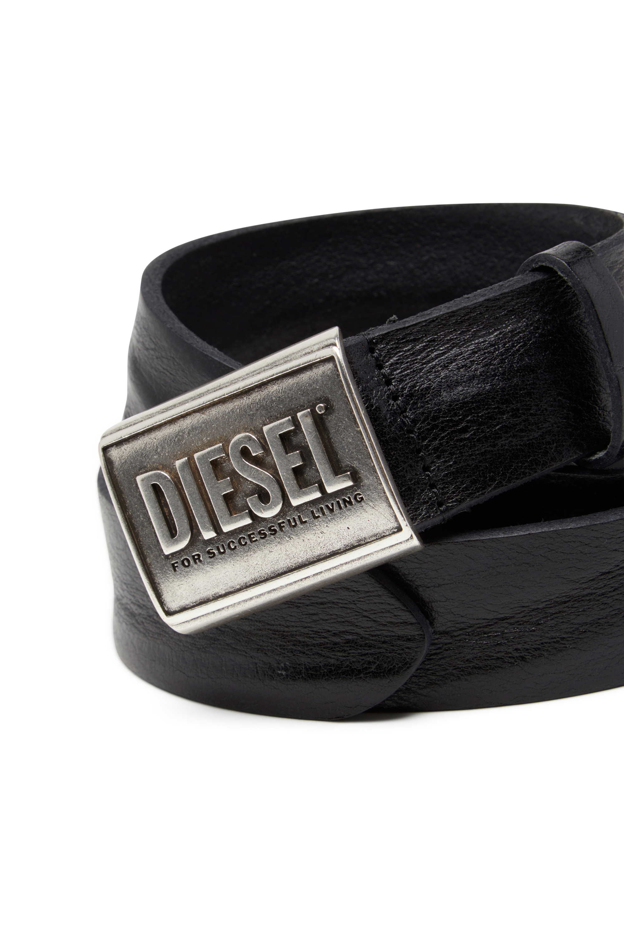 Diesel - B-METAL BISCOTTO, Ceinture en cuir 4 cm avec plaque logo Homme in Noir - 3