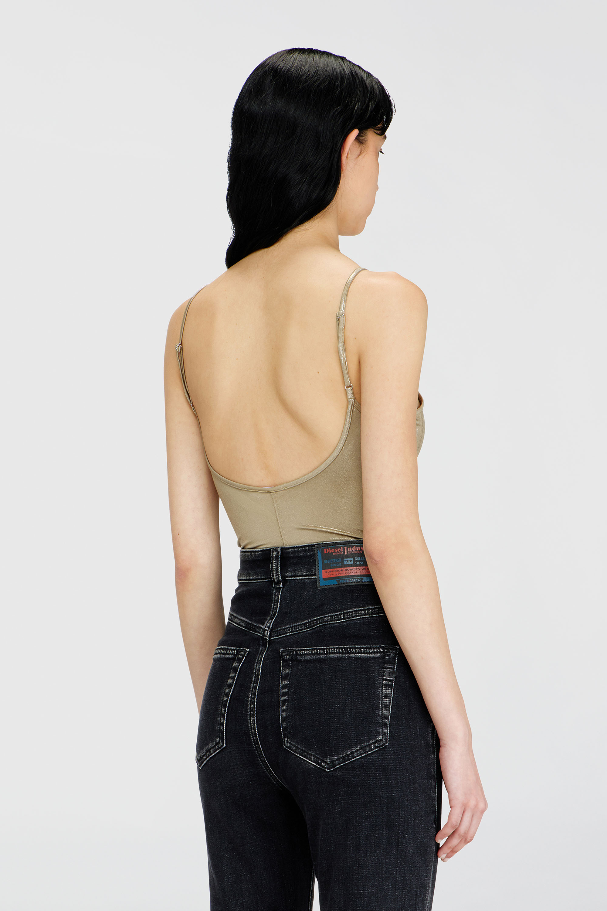 Diesel - T-IMYNY, Body en jersey brillant &agrave; col rond Femme in Dor&eacute; - 4