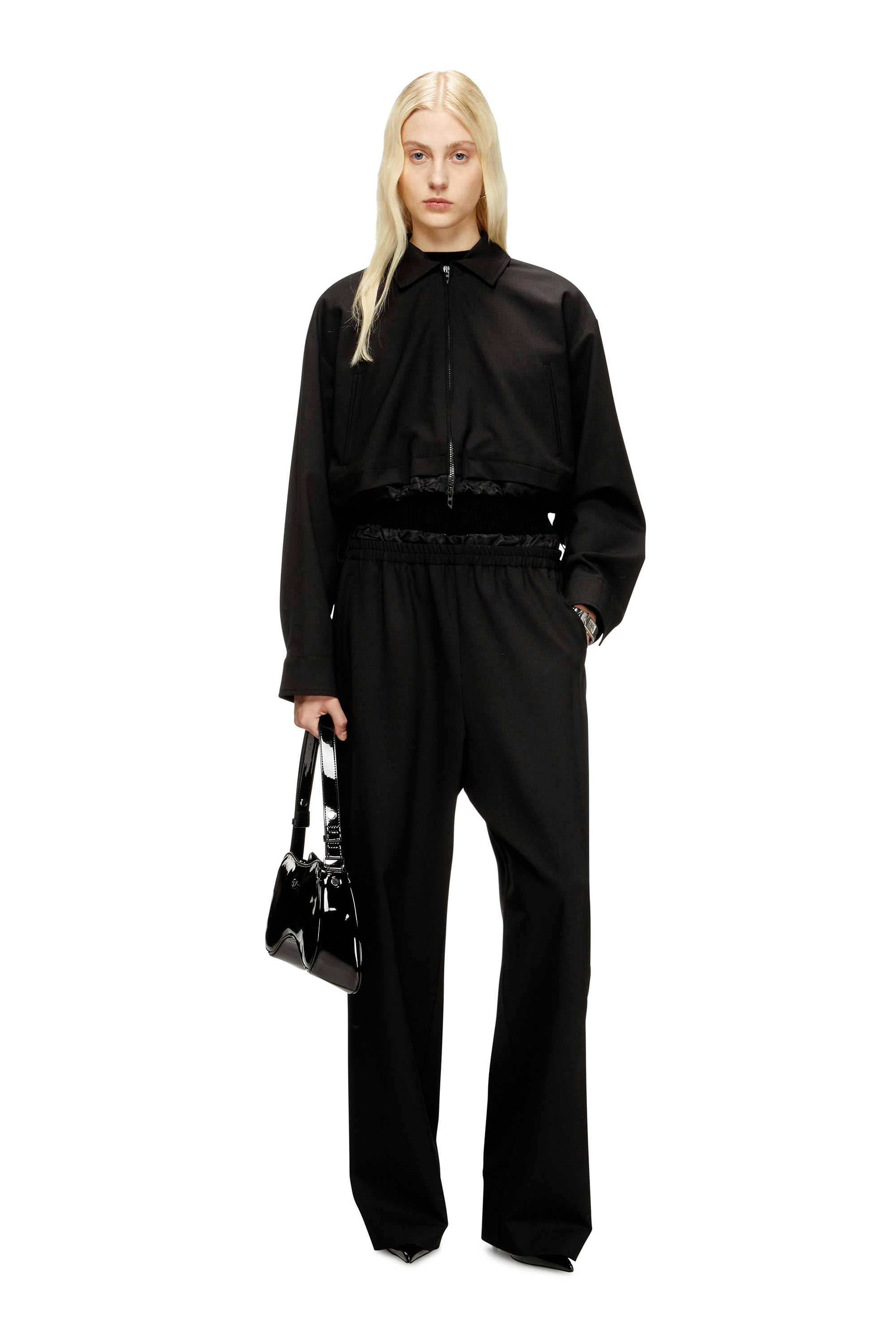 Diesel - J-TING-FEM-R2, Veste cropped en tissu tailleur et nylon Femme in Noir - 2