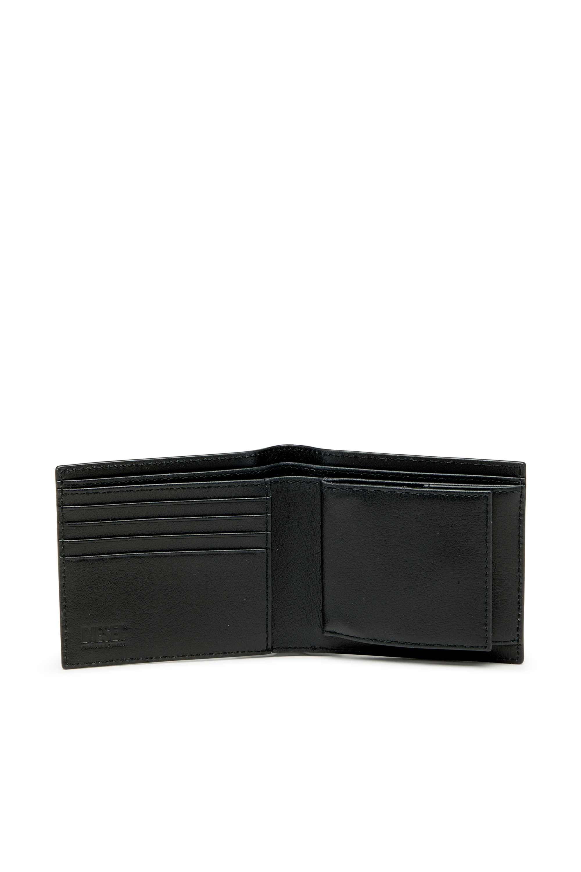 Diesel - MONOGRAM BI-FOLD COIN S 3D, Portefeuille en cuir &agrave; logo emboss&eacute; all-over Homme in Noir - 3