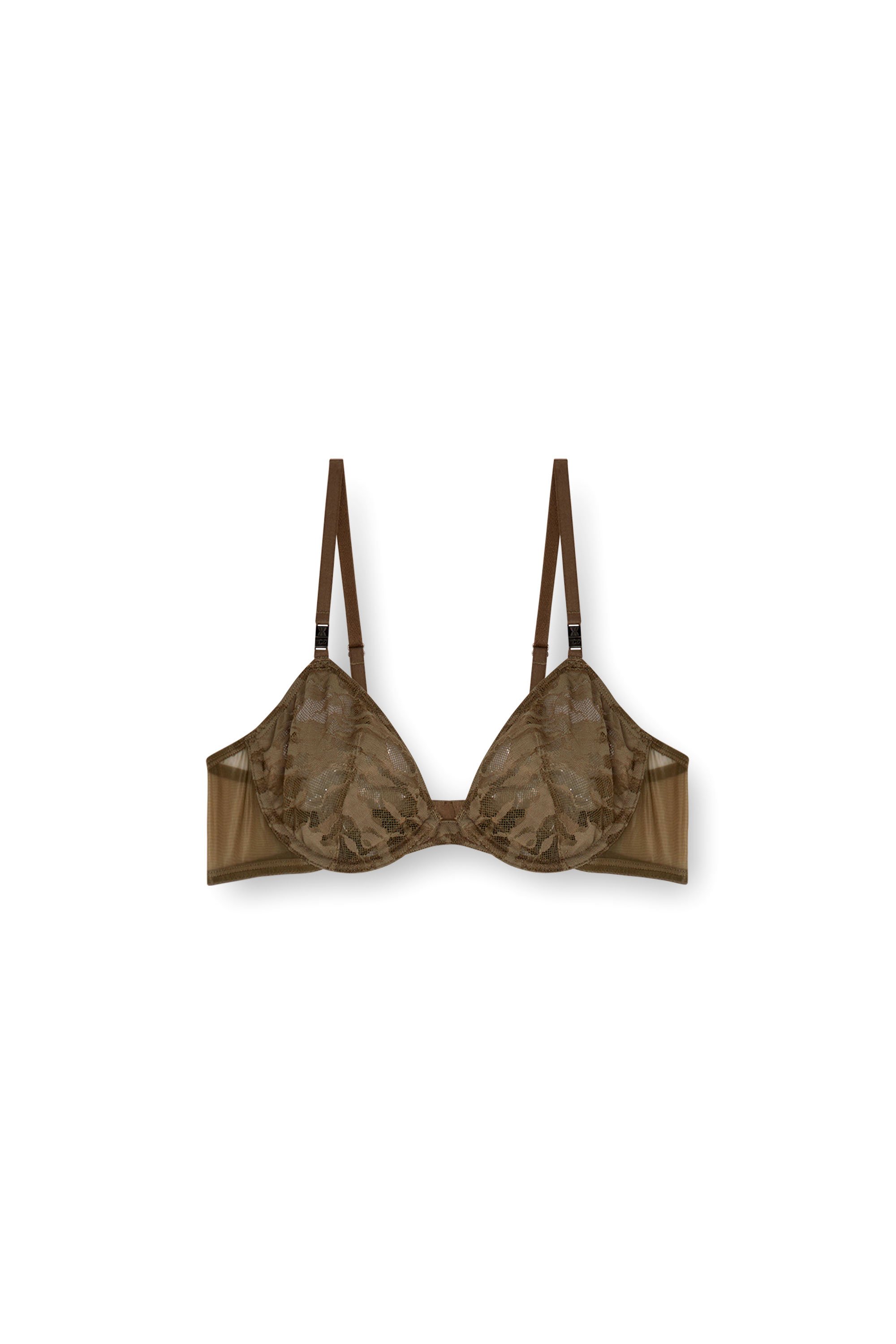 Diesel - C-CAMO-LACE-PLUNGE-BRA, Soutien-gorge plongeant en dentelle effet camouflage Femme in Marron - 4