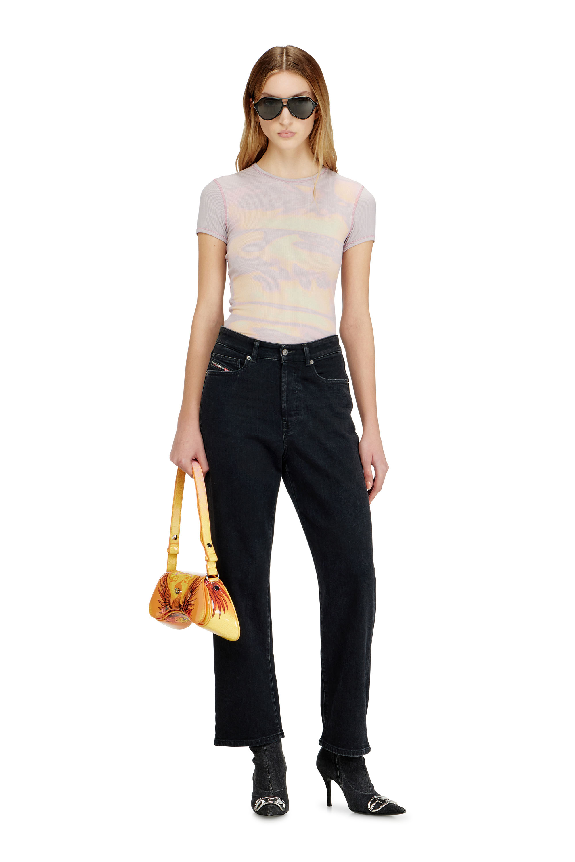 Diesel - T-ELE-LONG-AA1, Haut slim en jersey avec imprim&eacute; graphique Femme in Violet - 2