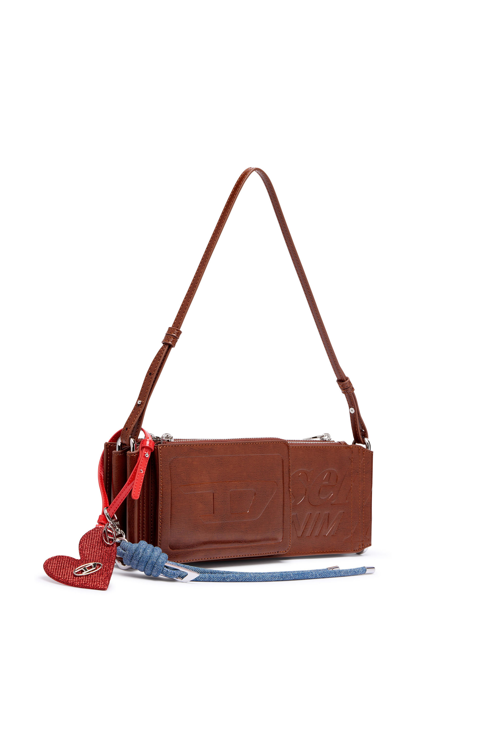 Diesel - FLAG-D SHOULDER BAG X, Flag-D-Sac bandouli&egrave;re modulaire avec logo emboss&eacute; Mixte in Marron - 7