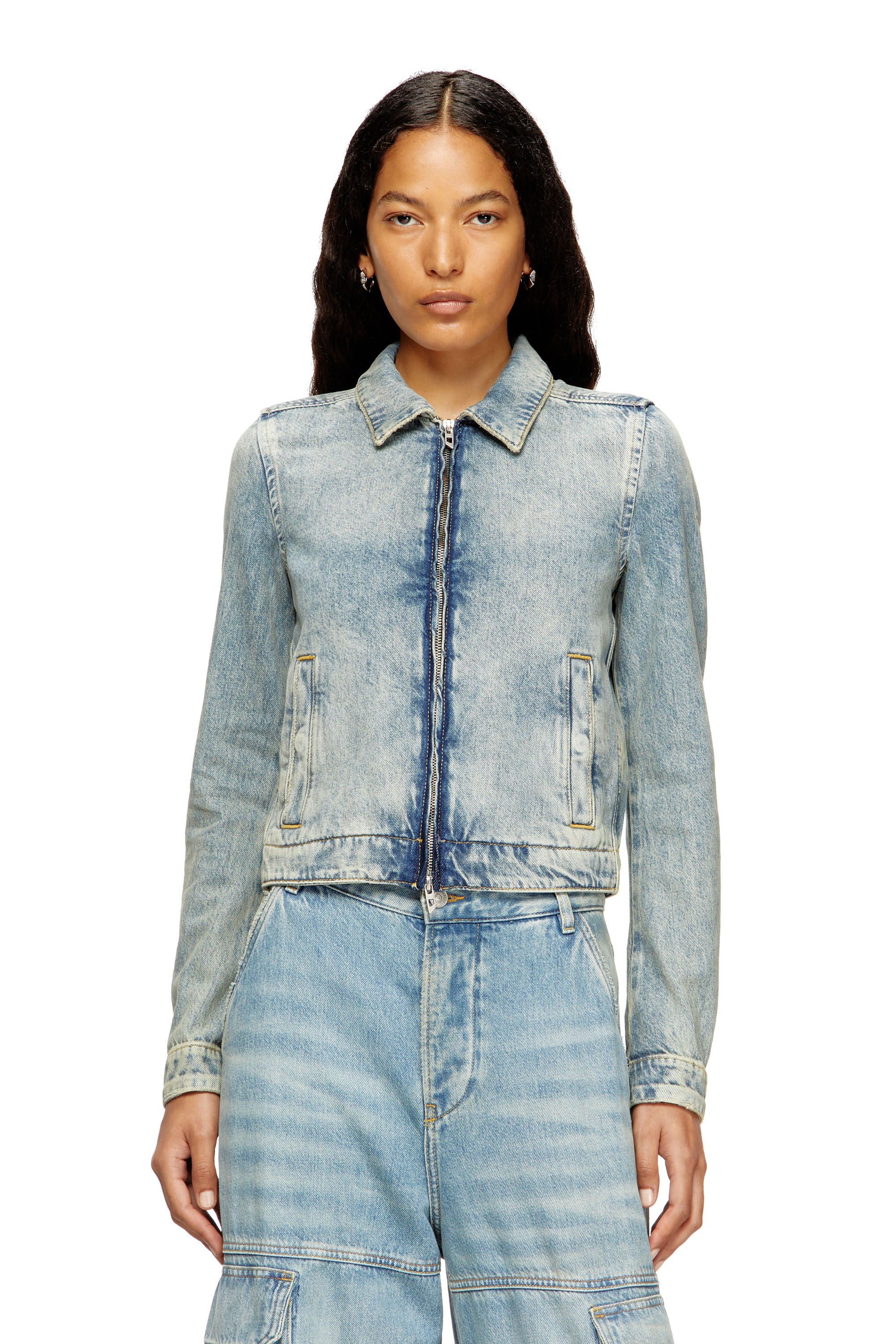 Diesel - DE-CORB, Veste en denim Tencel fluide effet sali Femme in Bleu - 1