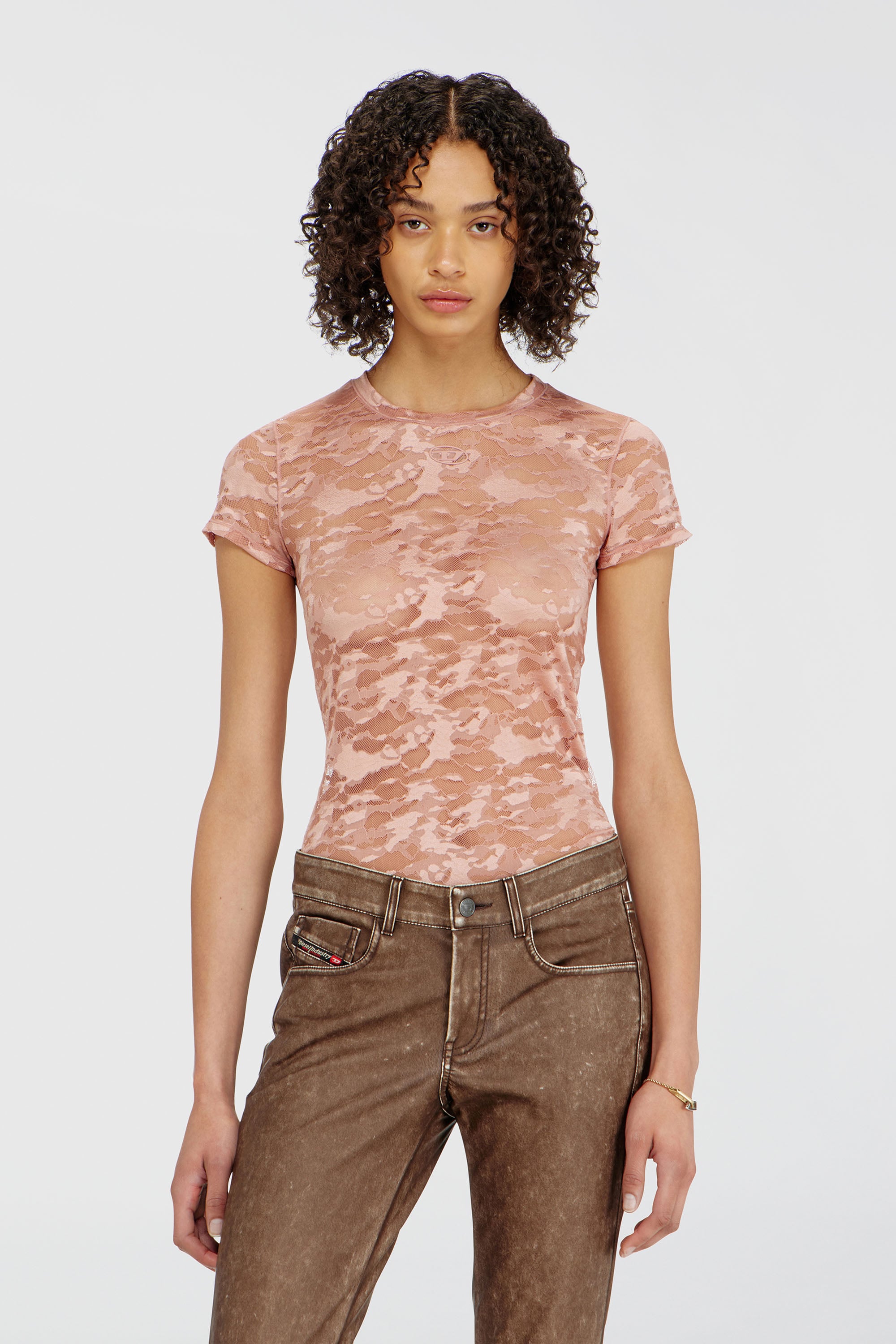 Diesel - KASIA-UTLT, T-shirt en dentelle camouflage Femme in Rose - 1
