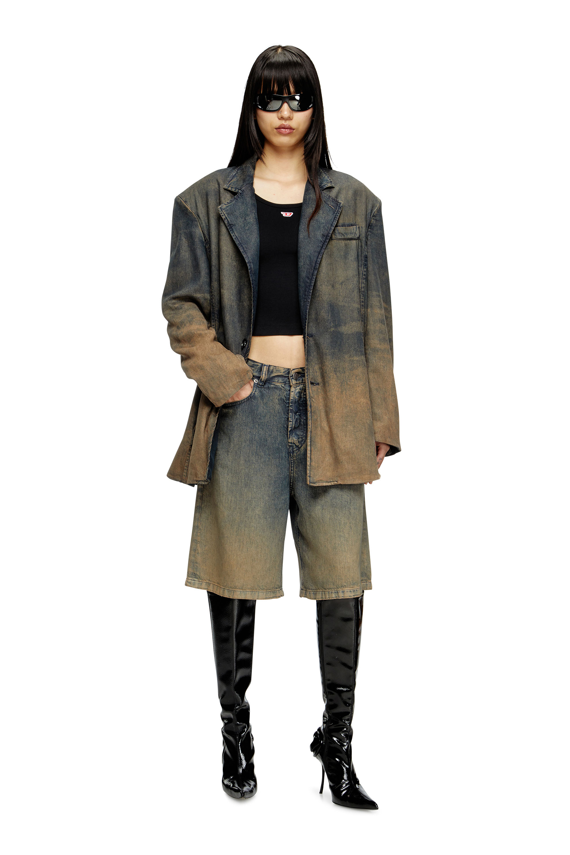 Diesel - T-BALLET-D, Top à manches longues avec empiècement D brodé Femme in Noir - 1