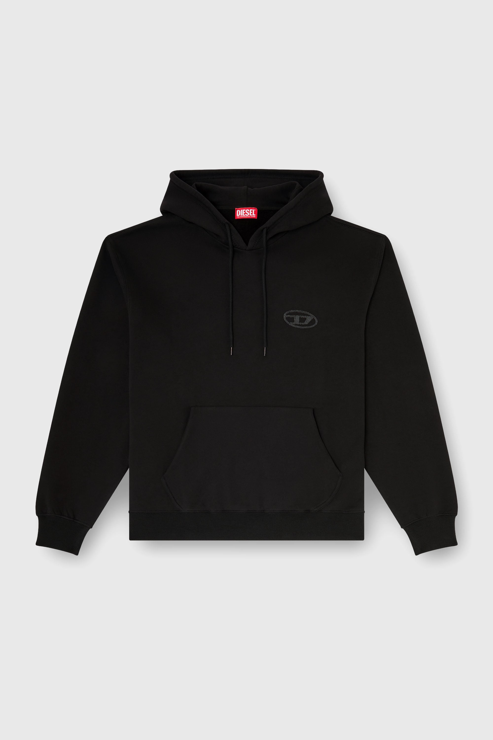 Diesel - S-LUK-H-T92, Sweat &agrave; capuche en coton avec broderie logo Oval D ton sur ton Homme in Noir - 2