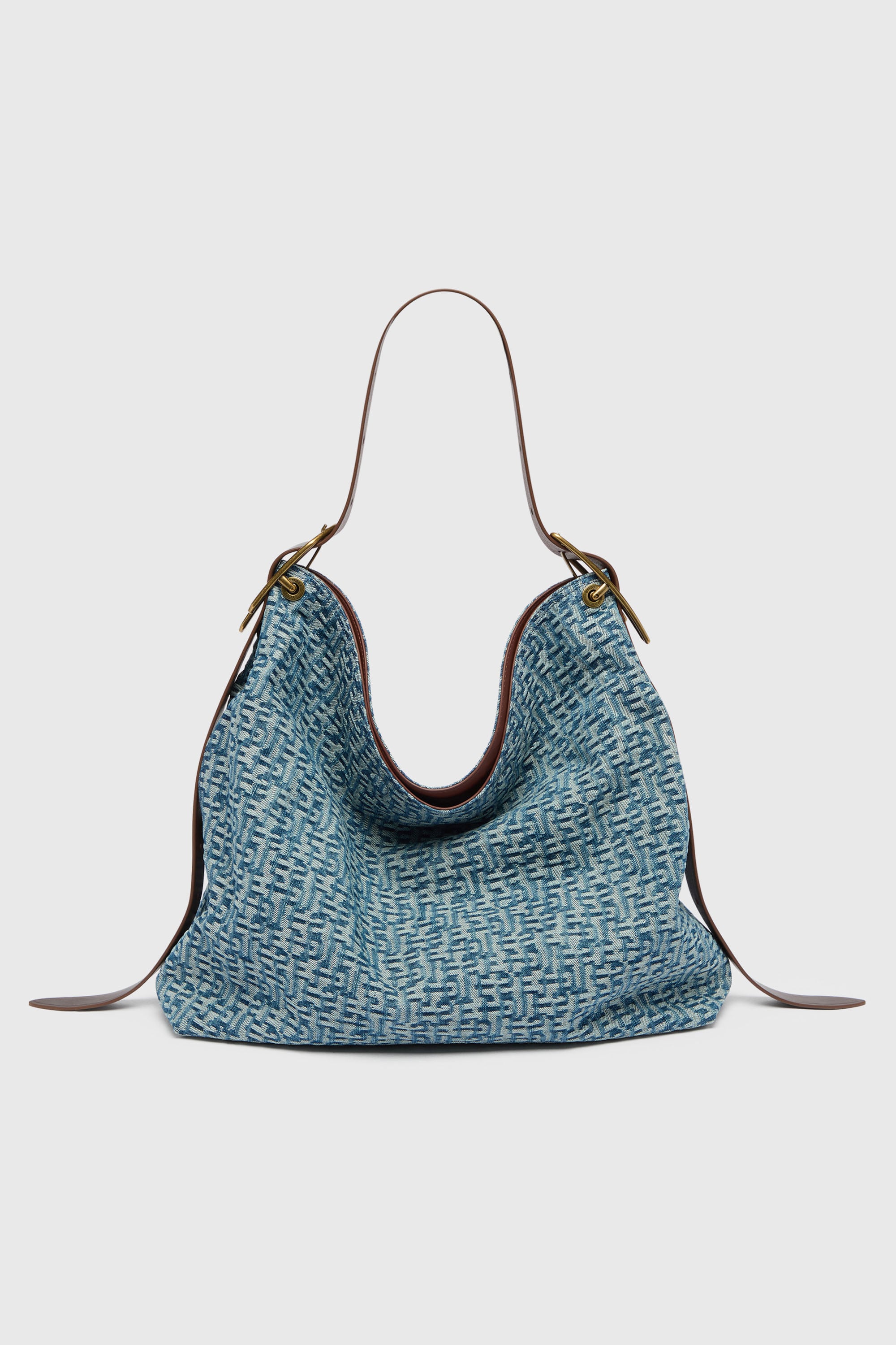 Diesel - D-LINE HOBO L, D-Line Sac hobo en denim monogramm&eacute; Femme in Bleu - 1