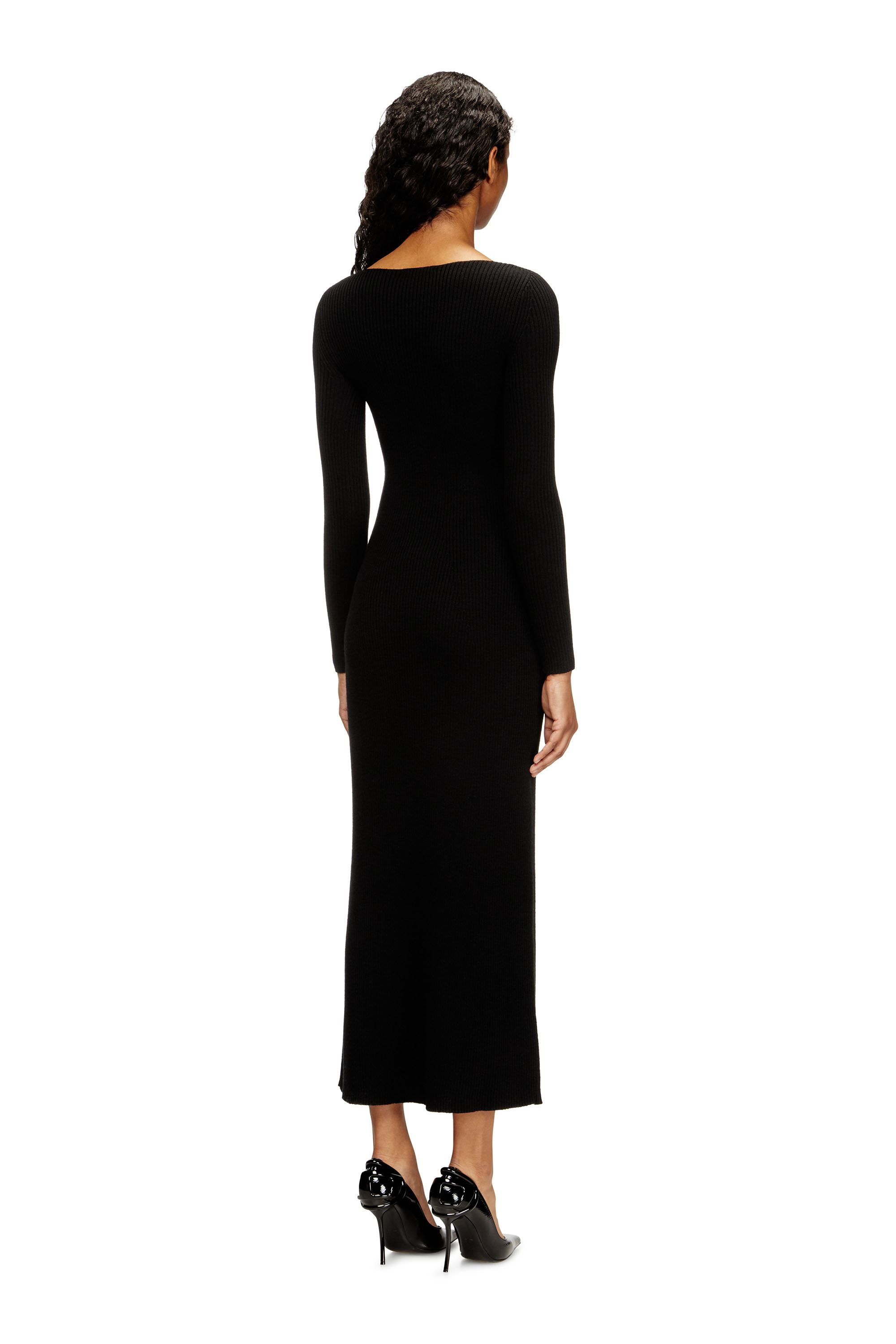 Diesel - M-OLONI, Robe midi en laine avec incrustation Femme in Noir - 4