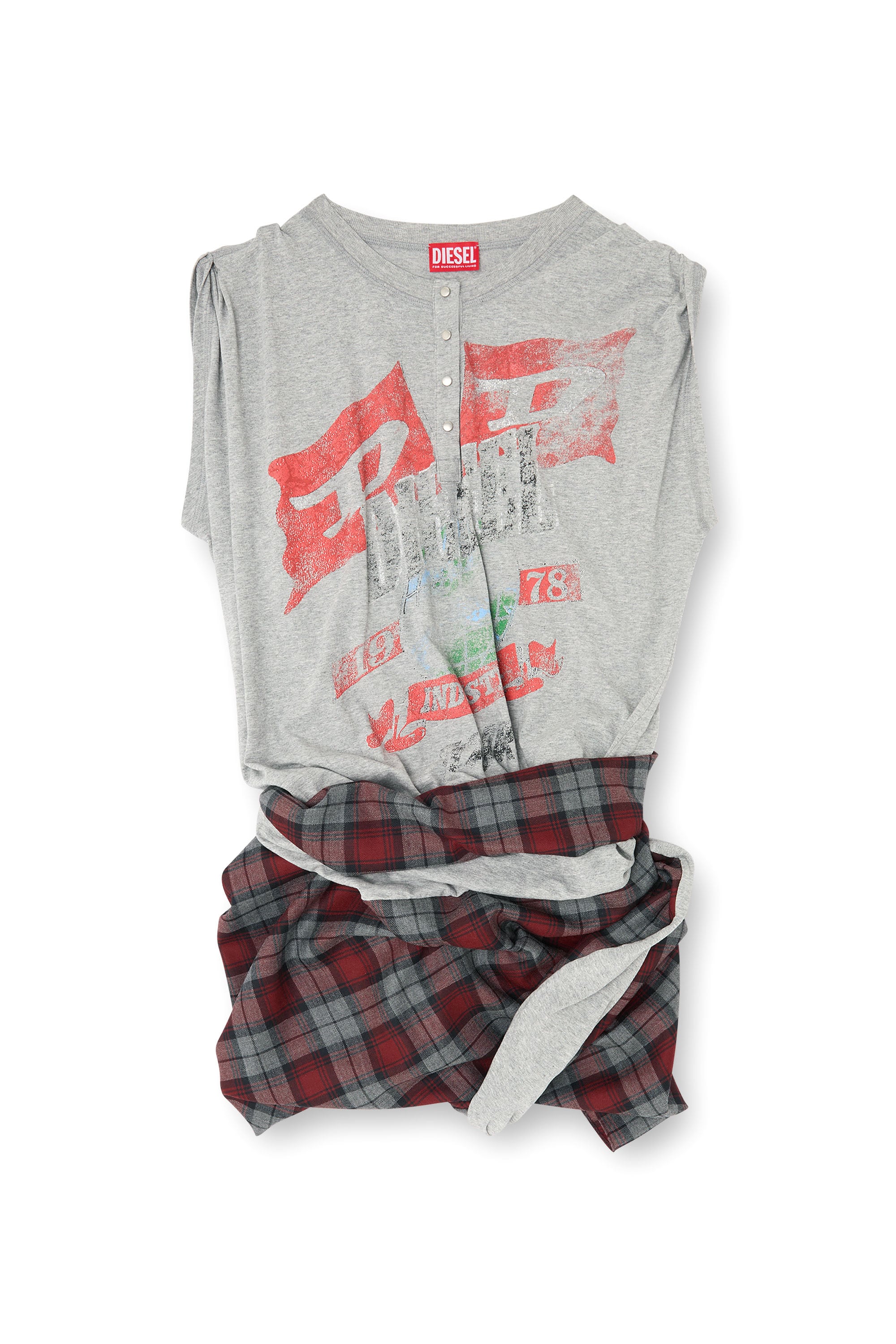 Diesel - J-VOXA-CHECK, Combinaison en jersey et laine &agrave; carreaux Femme in Gris - 1