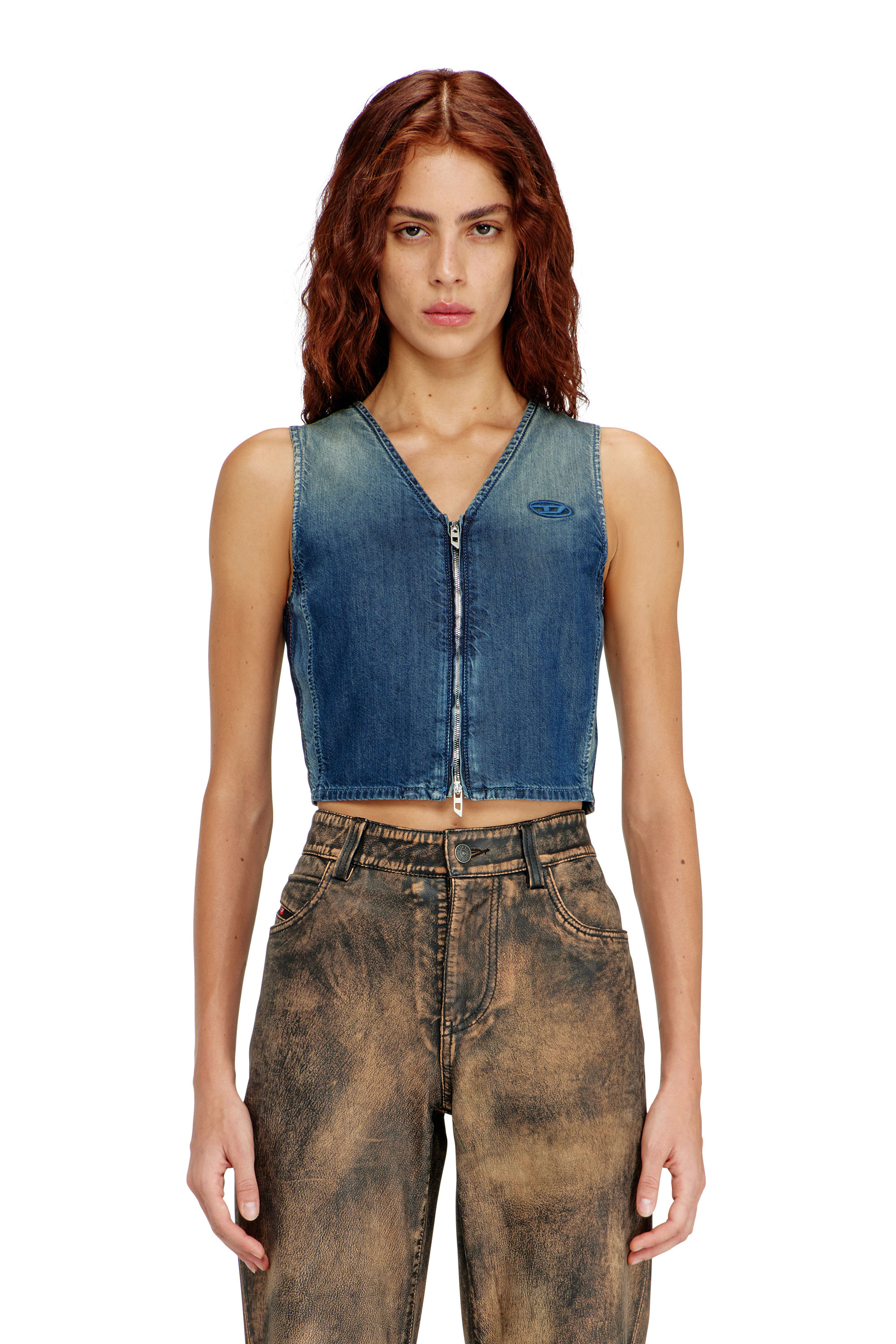 Diesel - DE-MEIO-S, Top en denim court avec fermeture &eacute;clair sur le devant Femme in ToBeDefined - 1