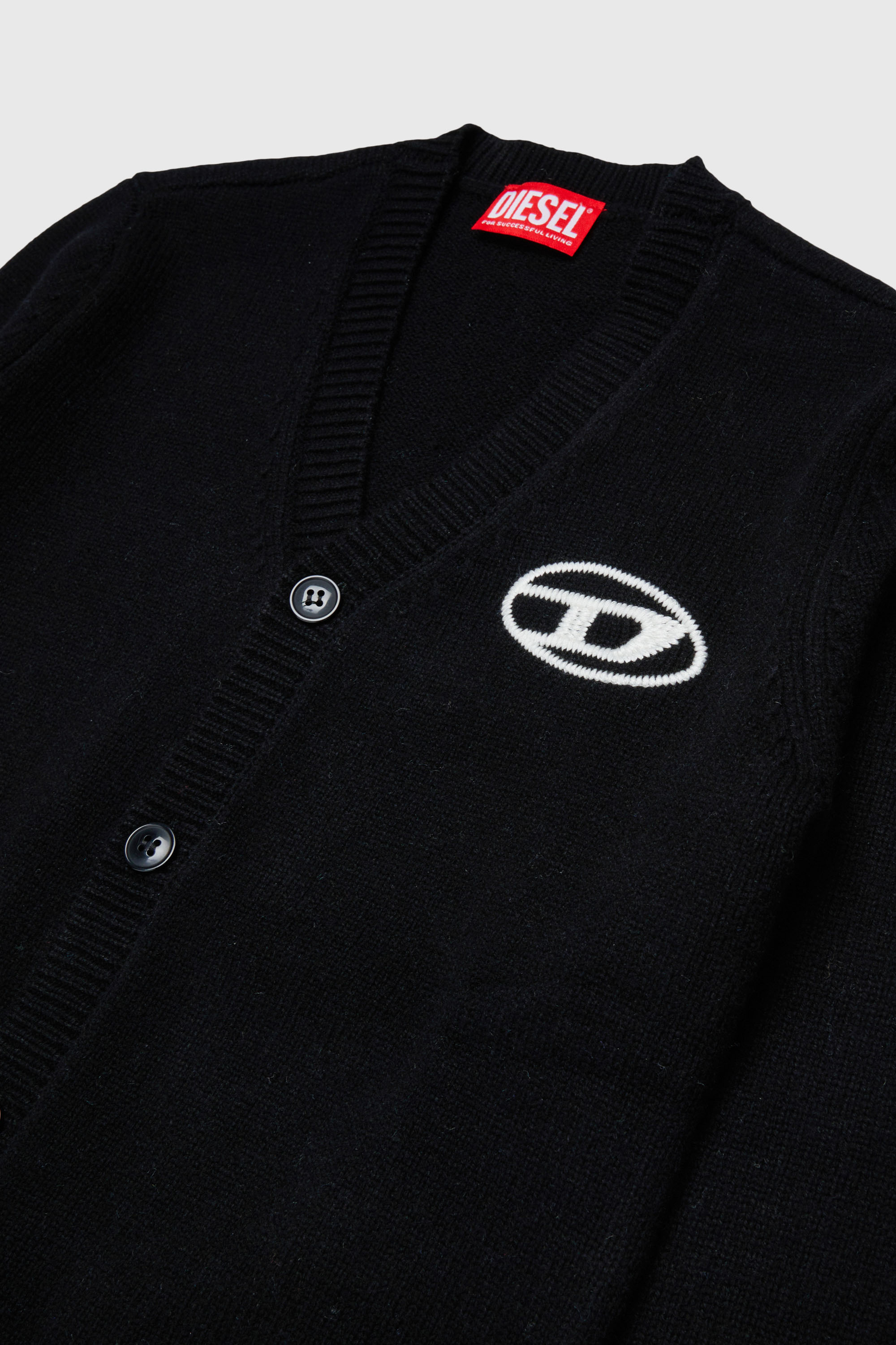 Diesel - KLABO CARDIGAN OVER, Cardigan enrichi en cachemire avec logo Oval D Homme in Noir - 3