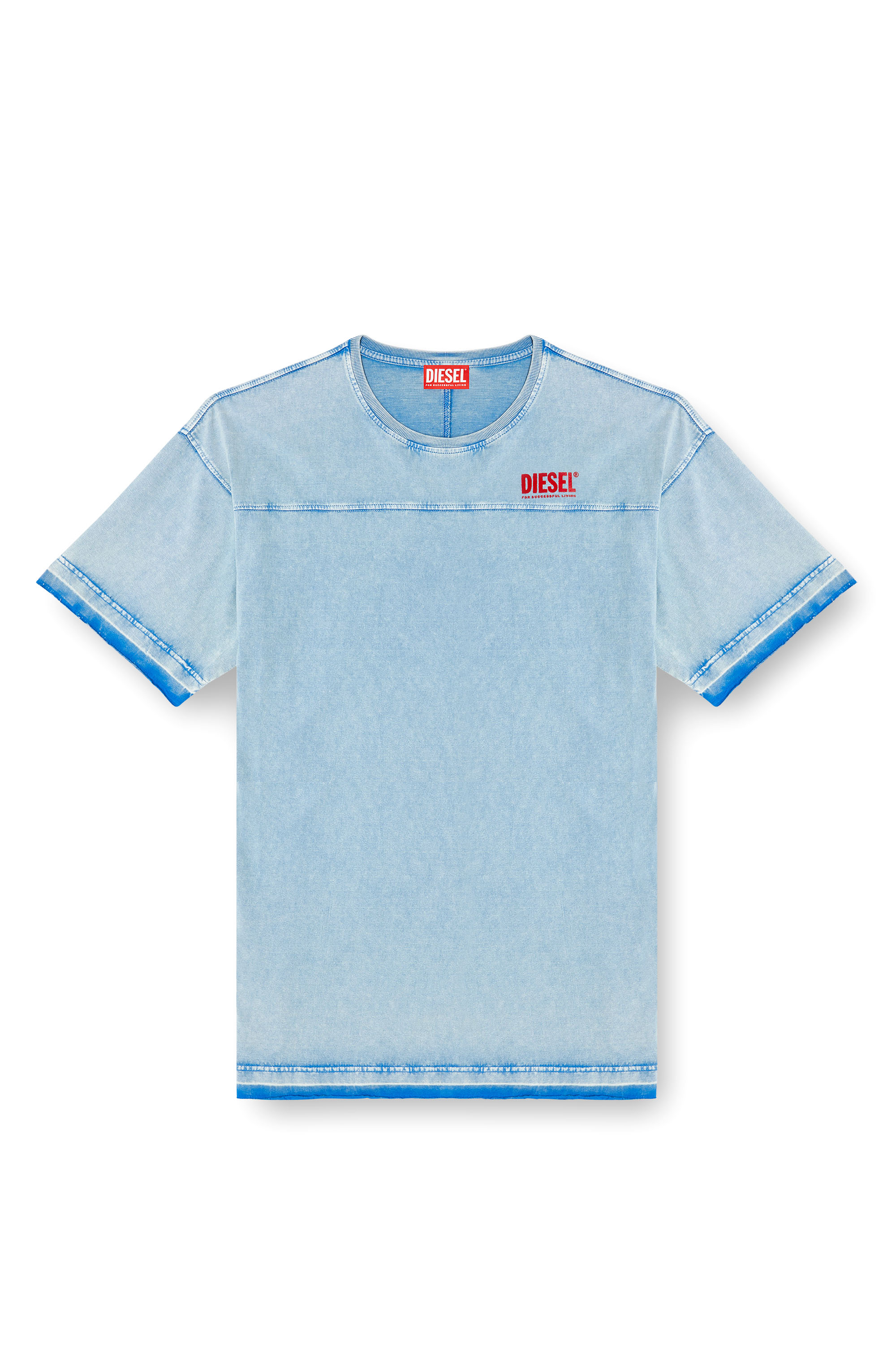 Diesel - T-HOXT, T-shirt effet denim avec ourlets relâchés Homme in Bleu - 3