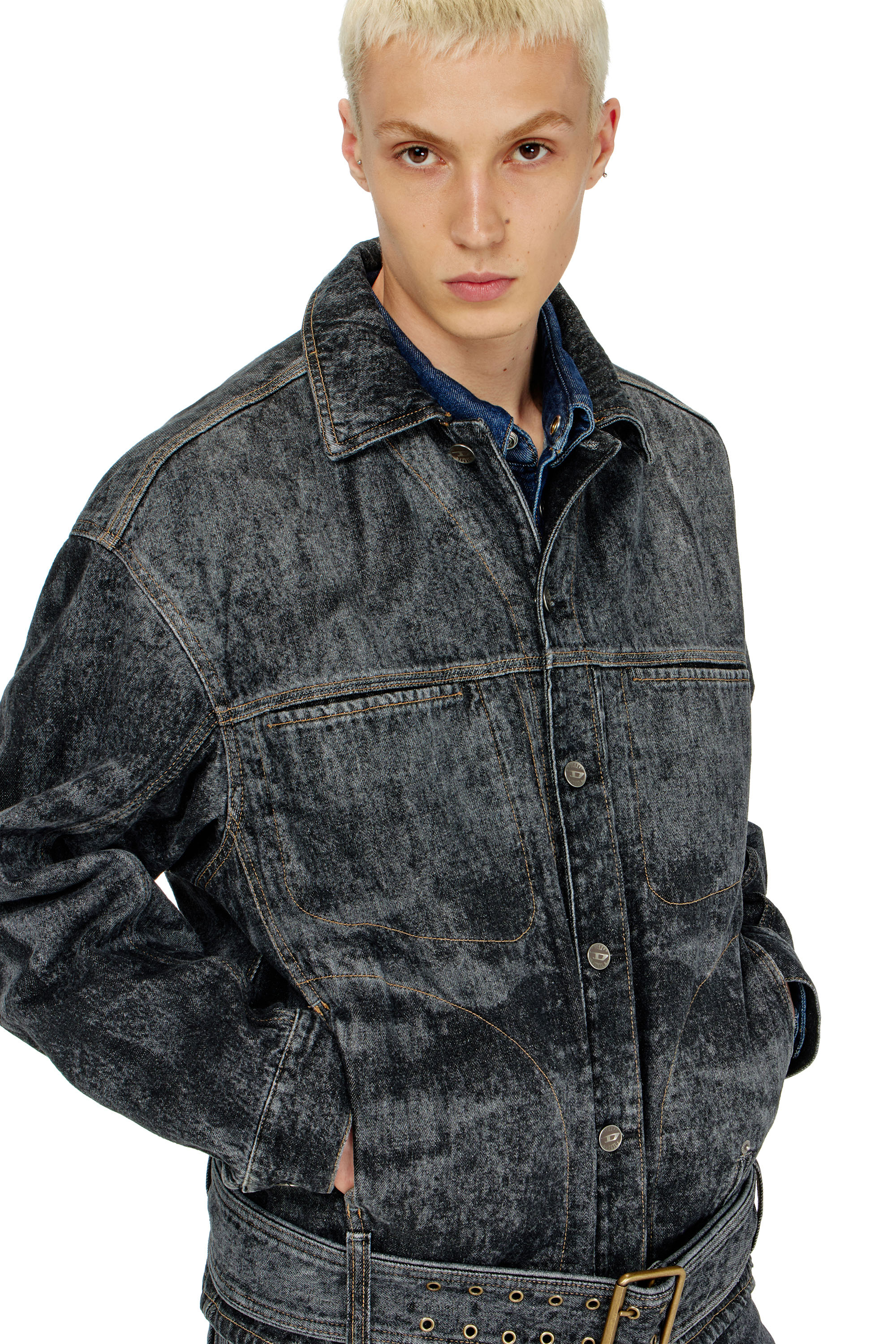 Diesel - D-VALERO-S, Veste en jean inspir&eacute;e des motards Homme in Noir - 5
