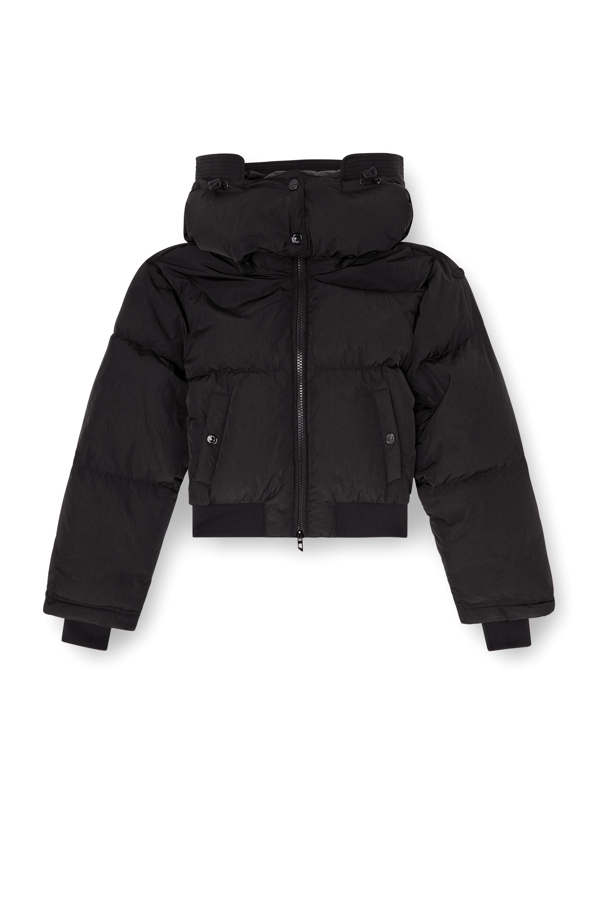 Diesel - W-PEYT-SHORT-NEW-WD, Doudoune en nylon froiss&eacute; avec capuche amovible Femme in Noir - 2