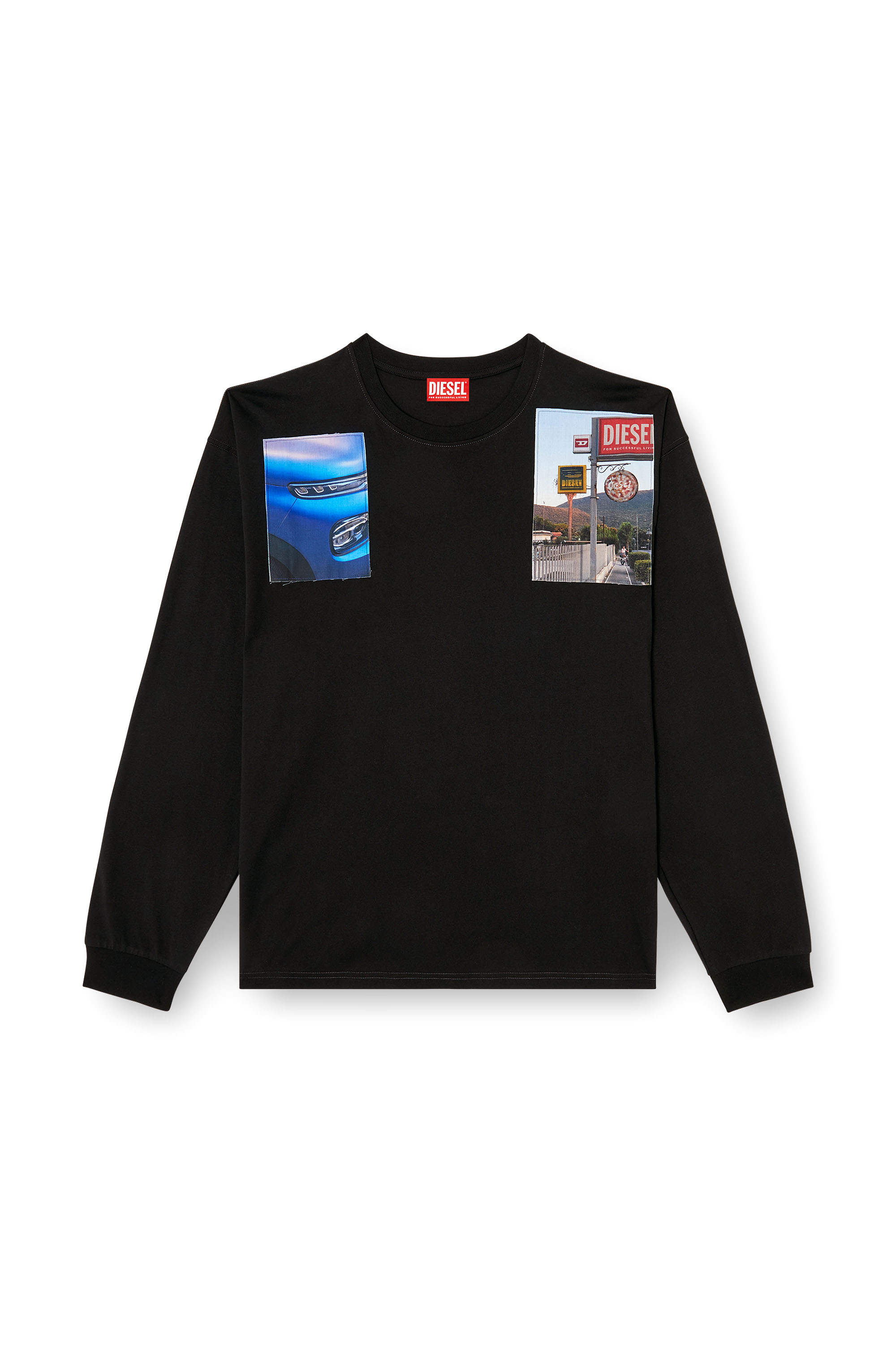 Diesel - T-BOXT-LS-T5, T-shirt à manches longues avec empiècements photo de logo Homme in Noir - 3