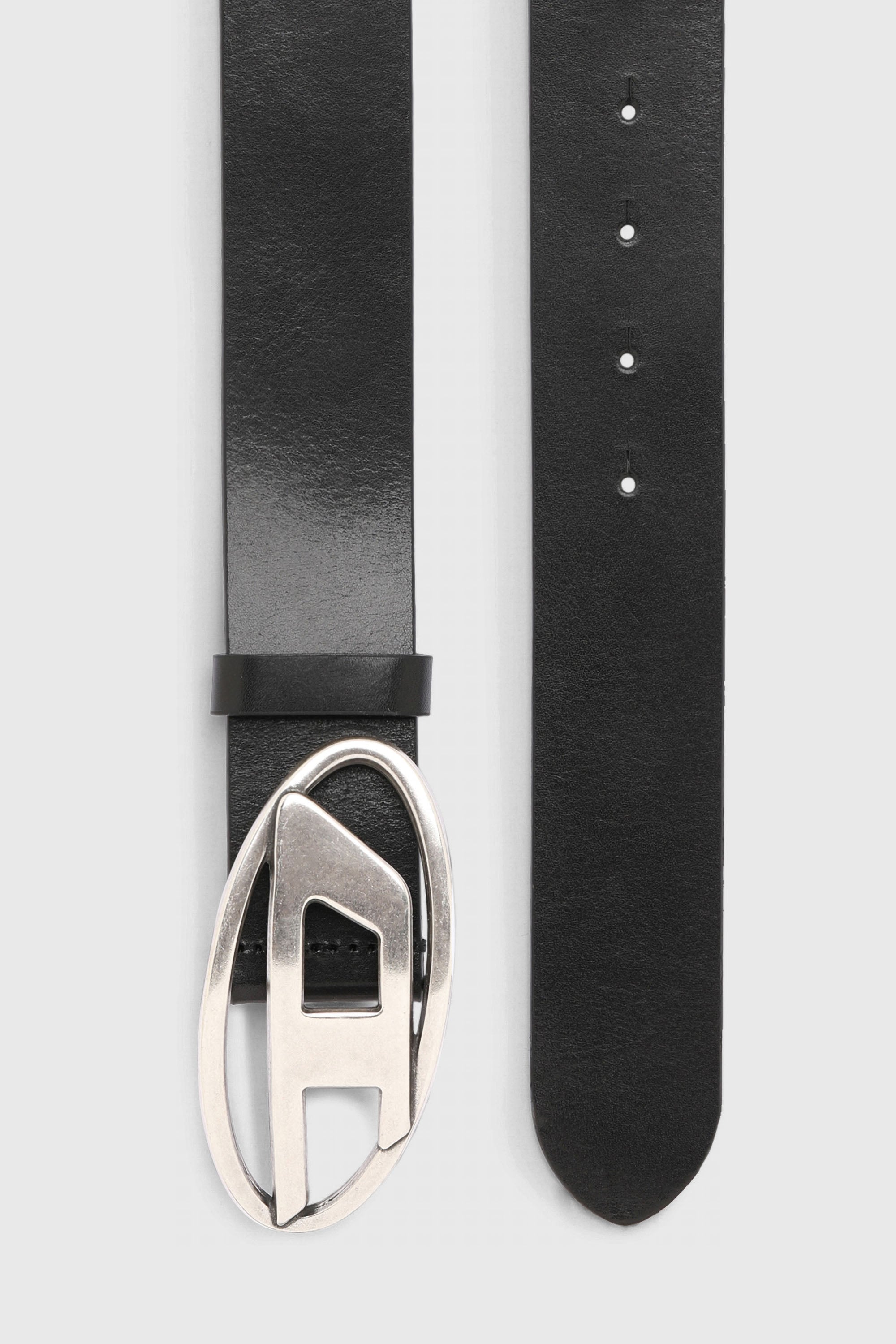 Diesel - B-1DR, Ceinture en cuir &agrave; boucle en D argent&eacute;e vieillie Homme in Noir - 2