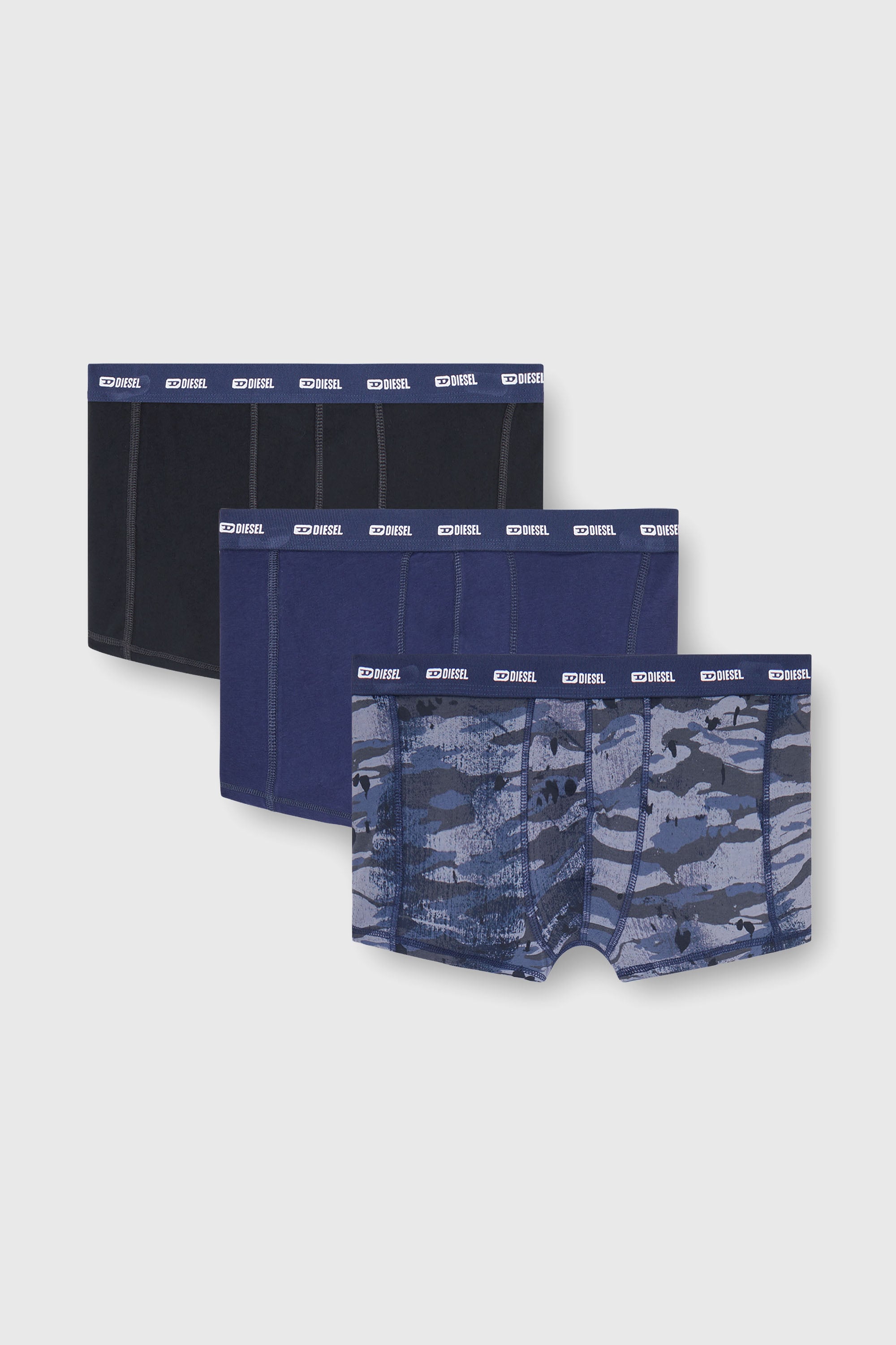 Diesel - DAMIEN-UTLT-3PACK, Lot de trois boxers unis et motif camouflage Homme in Bleu - 1