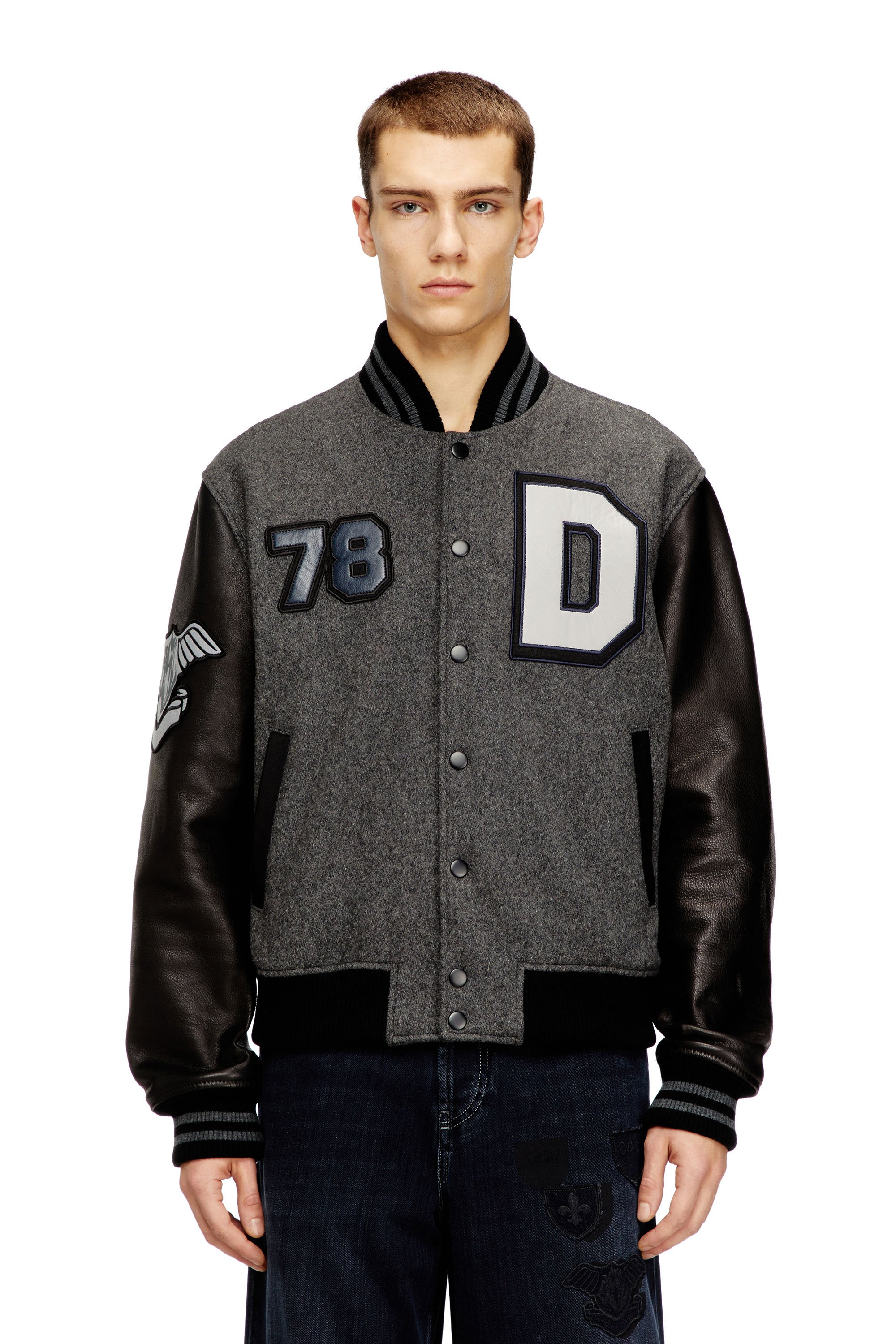 Diesel - L-ARRY-CP, Bomber court en laine et cuir Homme in Polychrome - 1