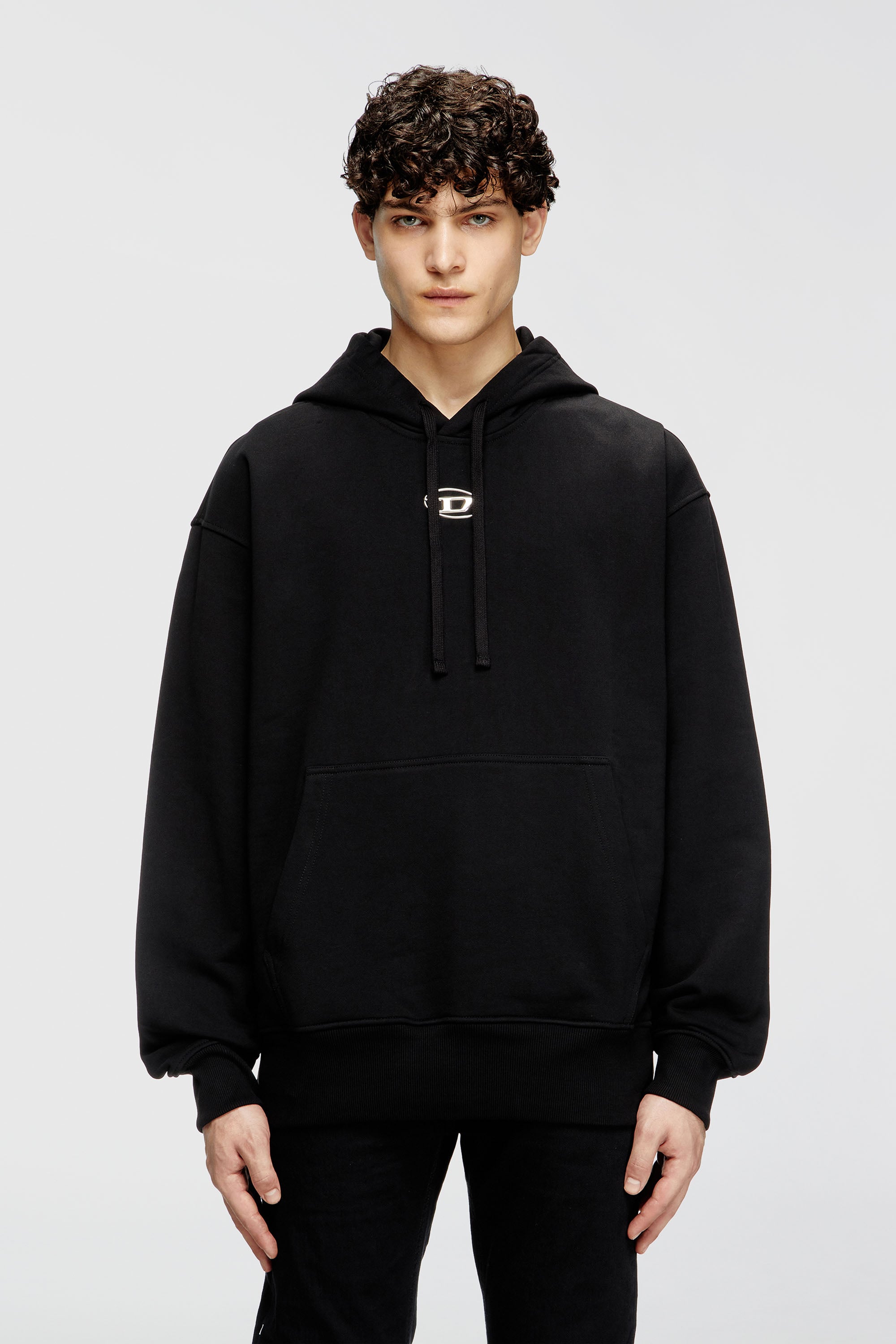 Diesel - S-MACS-HOOD-OD, Sweat-shirt &agrave; capuche oversize avec logo m&eacute;tallis&eacute; Homme in Noir - 1