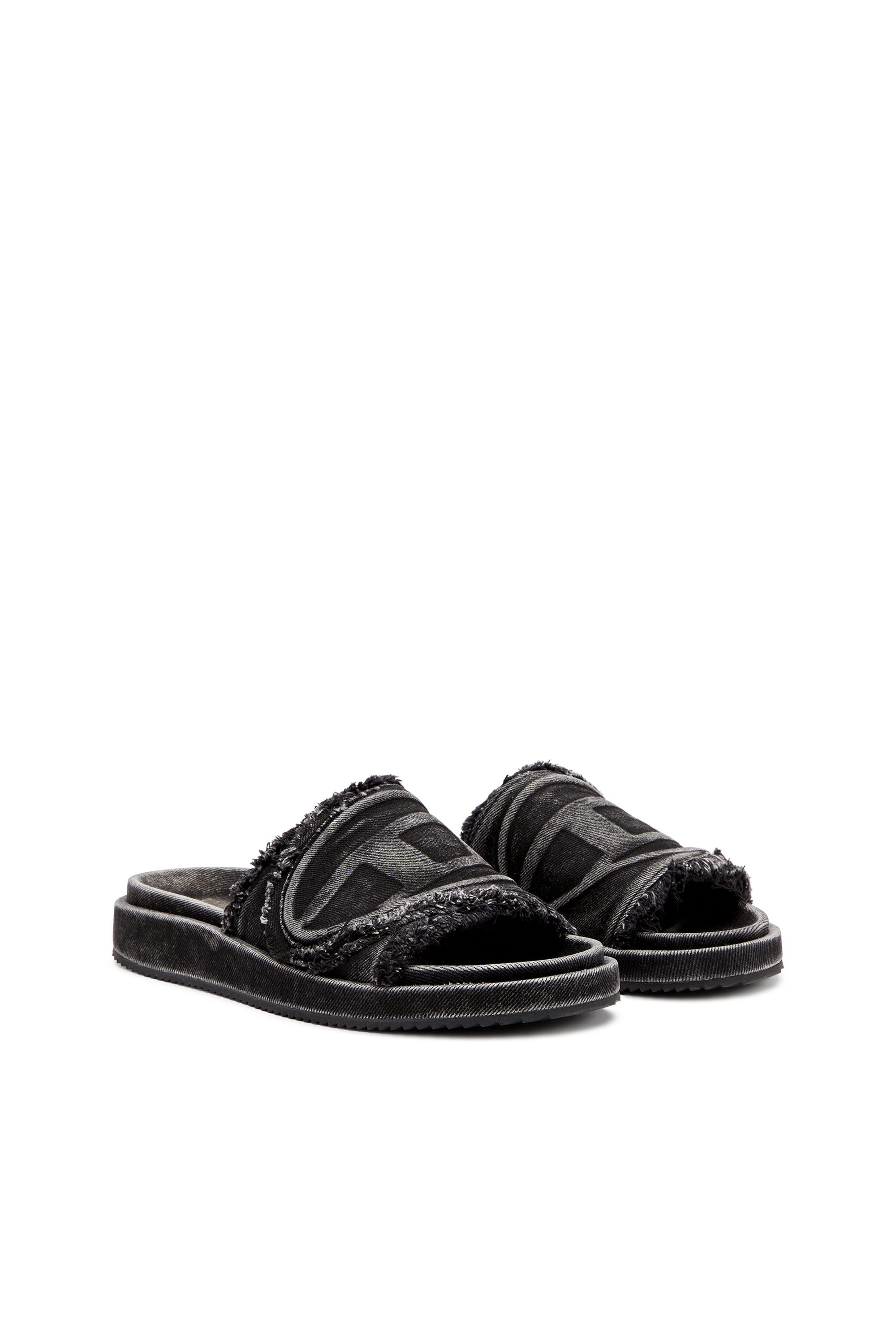 Diesel - SA-SLIDE D OVAL, Sa-Slide D-Claquettes en denim vieilli Mixte in Noir - 2