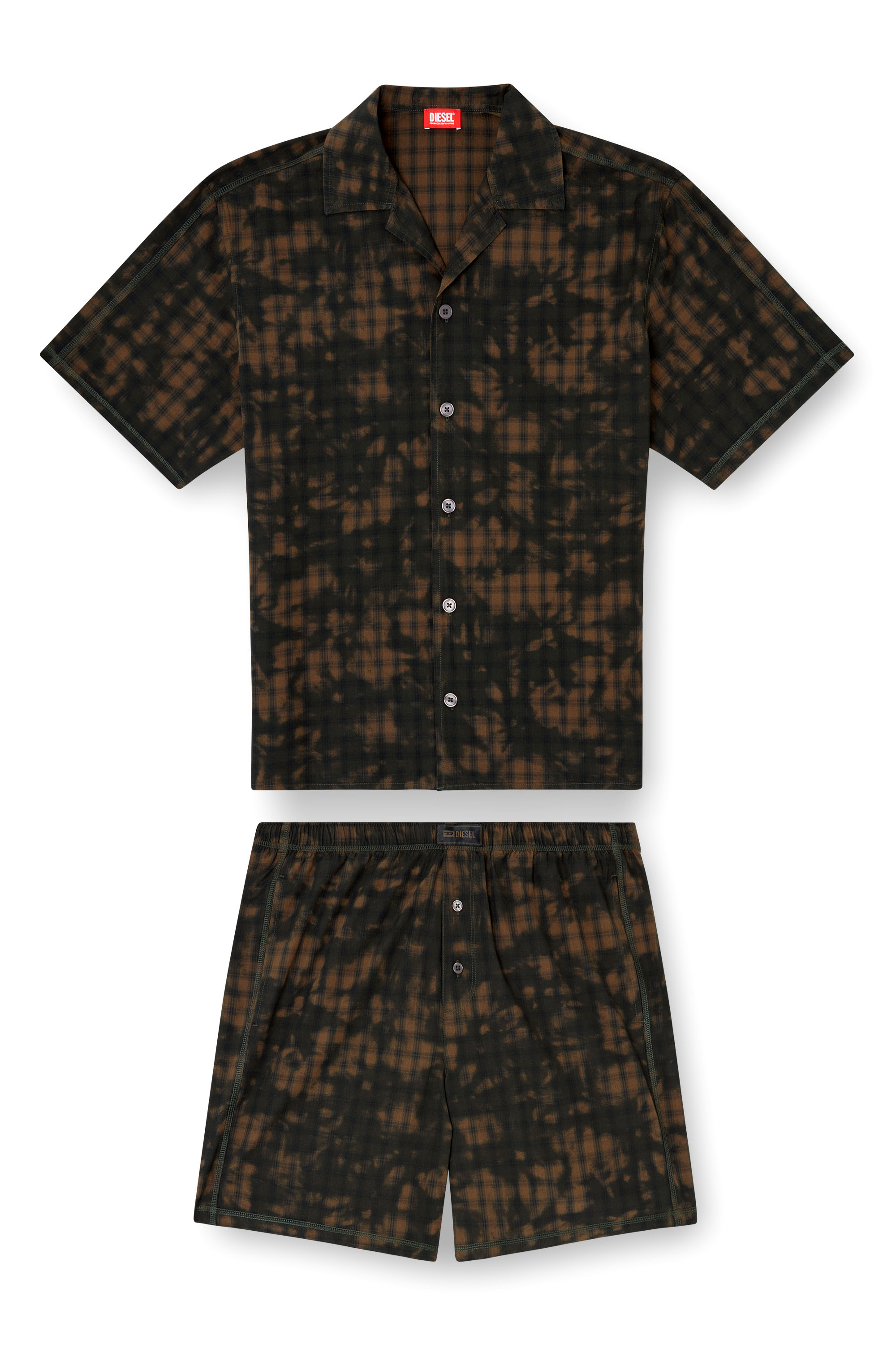 Diesel - SET-HORIEN-UTLT, Pyjama court en coton à carreaux imprimé nuageux Homme in Vert - 3