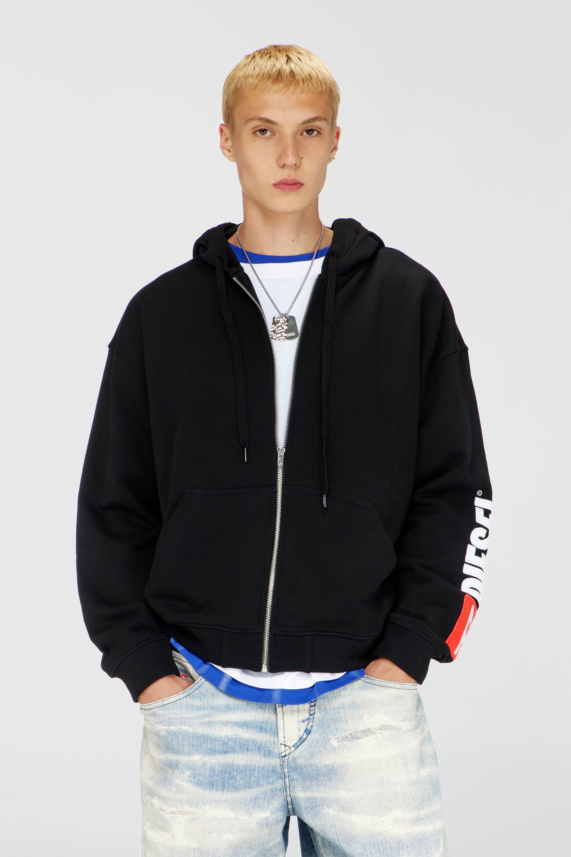 Diesel - S-BOXT-ZIP-HOOD-DIV, Sweat &agrave; capuche avec logo brod&eacute; Homme in Noir - 1