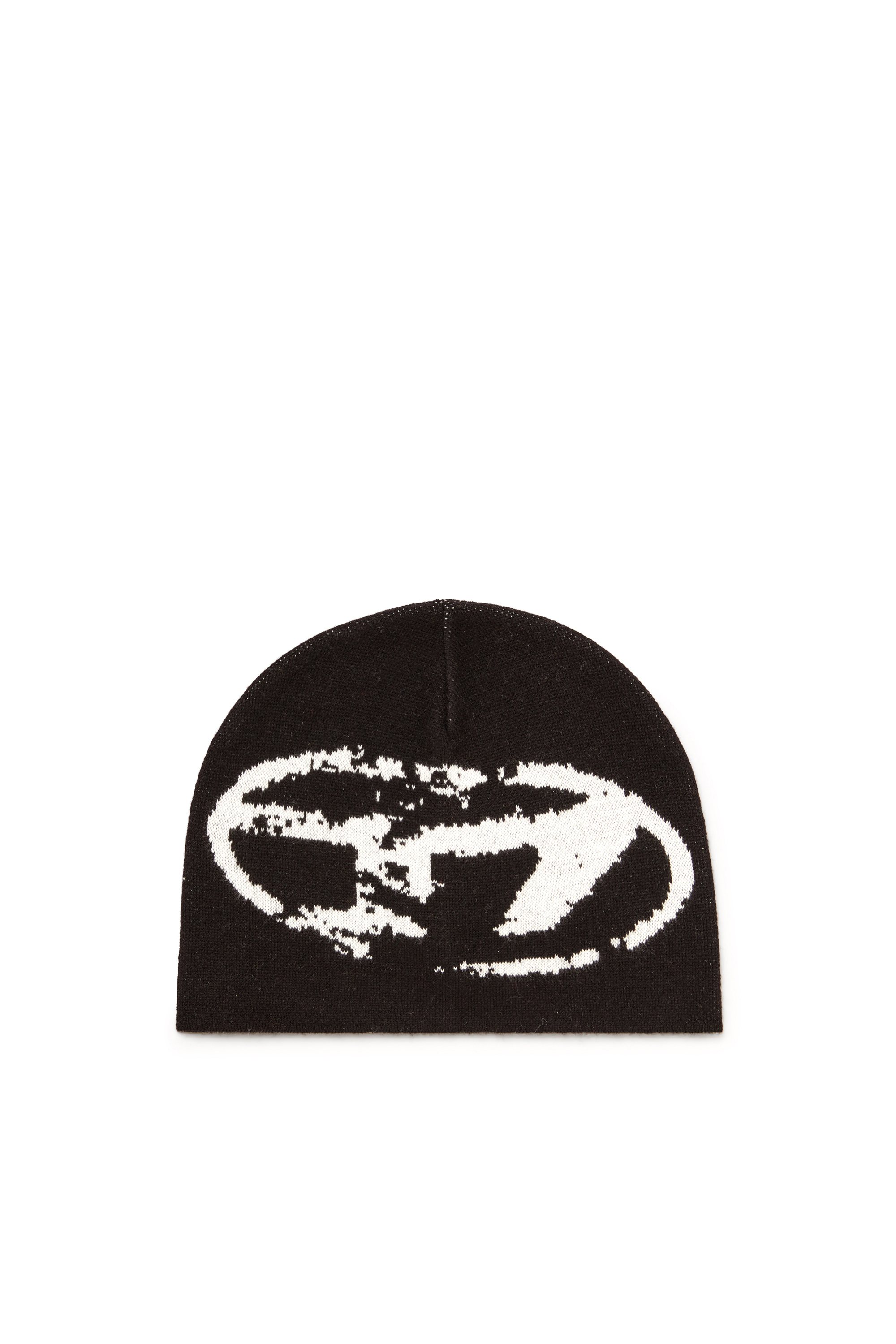 Diesel - K-APITAN, Bonnet en laine m&eacute;lang&eacute;e avec logo Oval D Mixte in Noir - 1