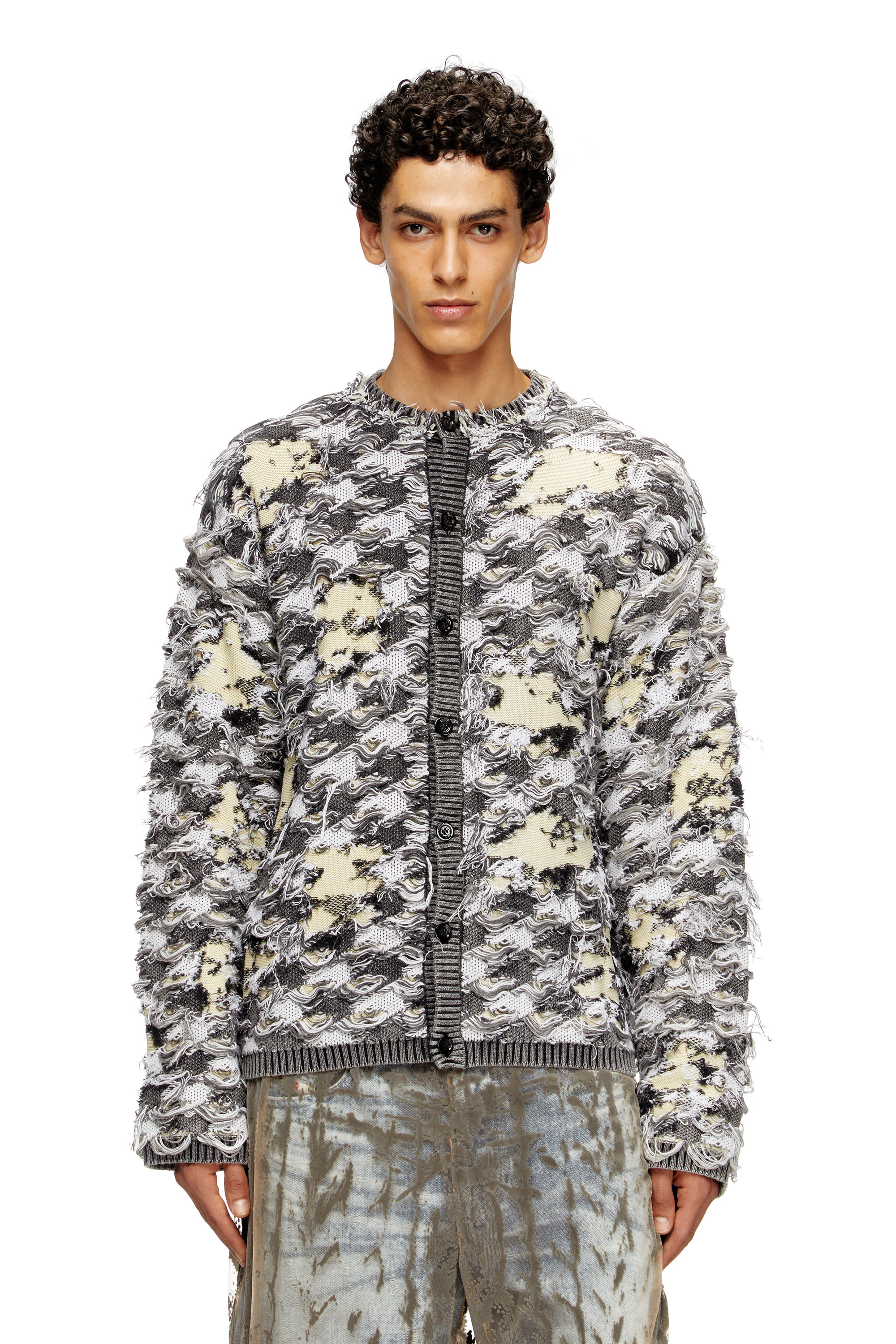 Diesel - K-VALBOR, Gilet en jacquard pied-de-poule dévoré Homme in Polychrome - 1