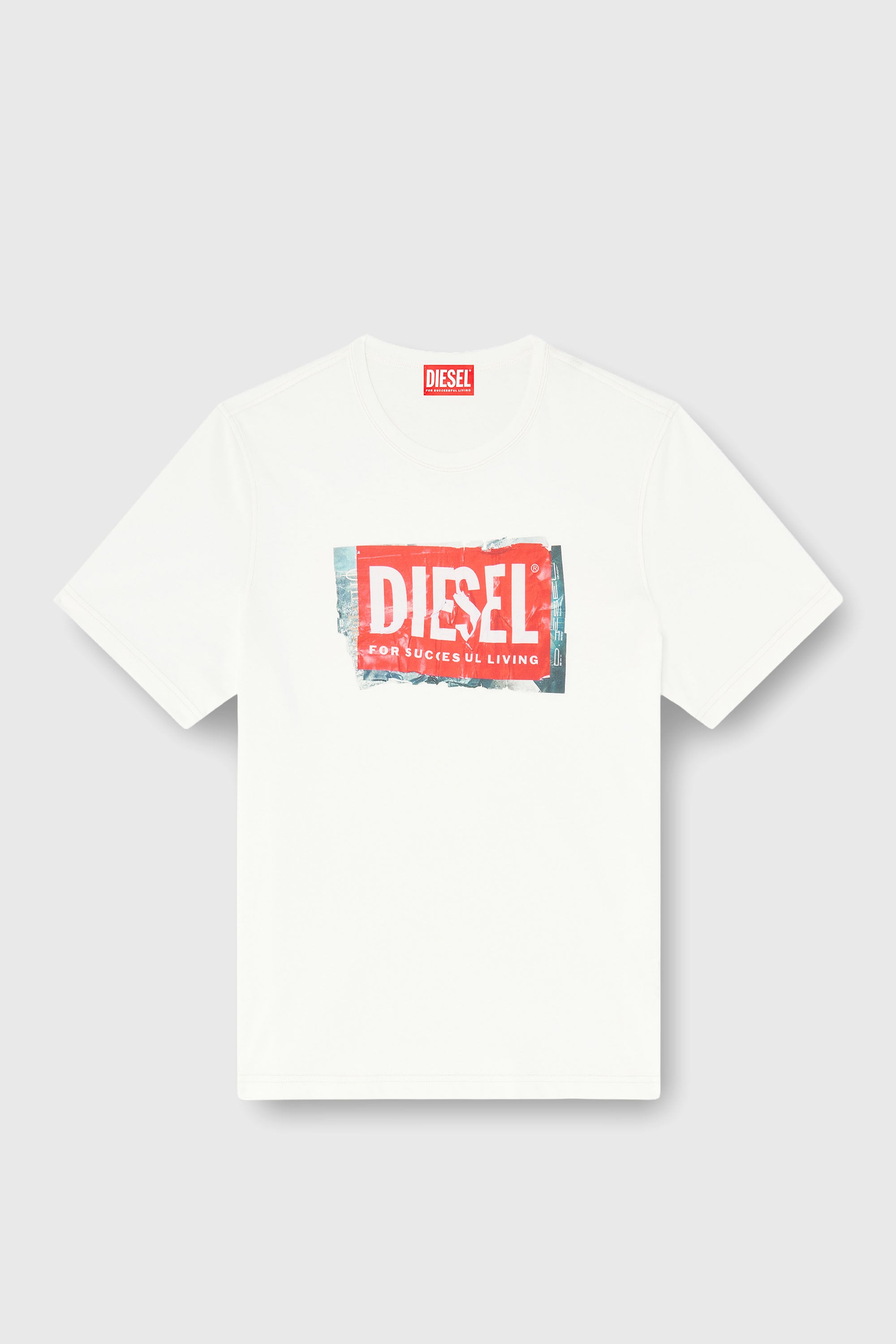 Diesel - T-ADJUST-Q6, T-shirt avec logo effet froiss&eacute; Homme in Blanc - 2