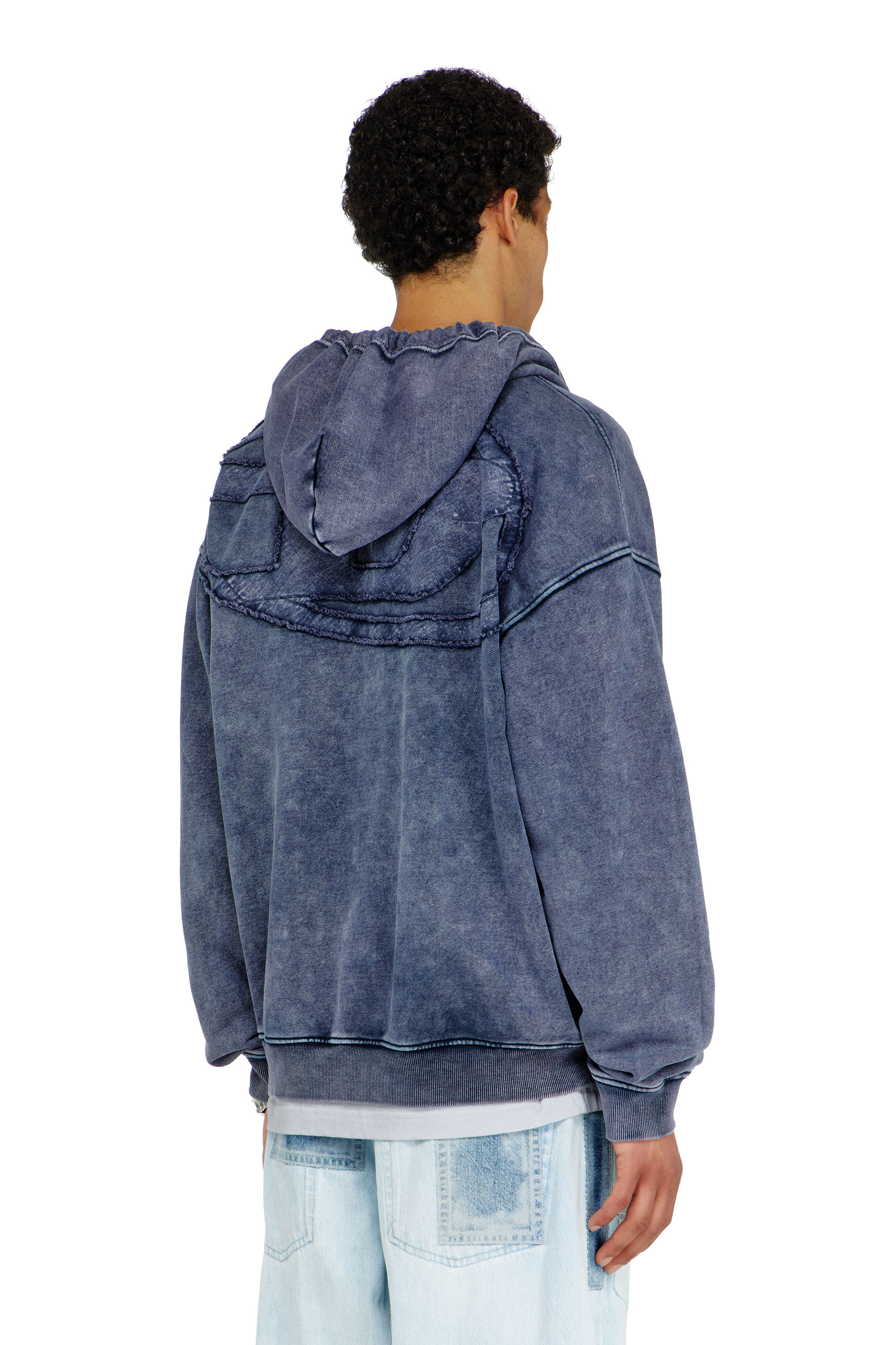 Diesel - S-BOXT-HOOD-ZIP-DEN, Sweat &agrave; capuche zipp&eacute; en molleton de coton trait&eacute; Homme in Bleu - 4