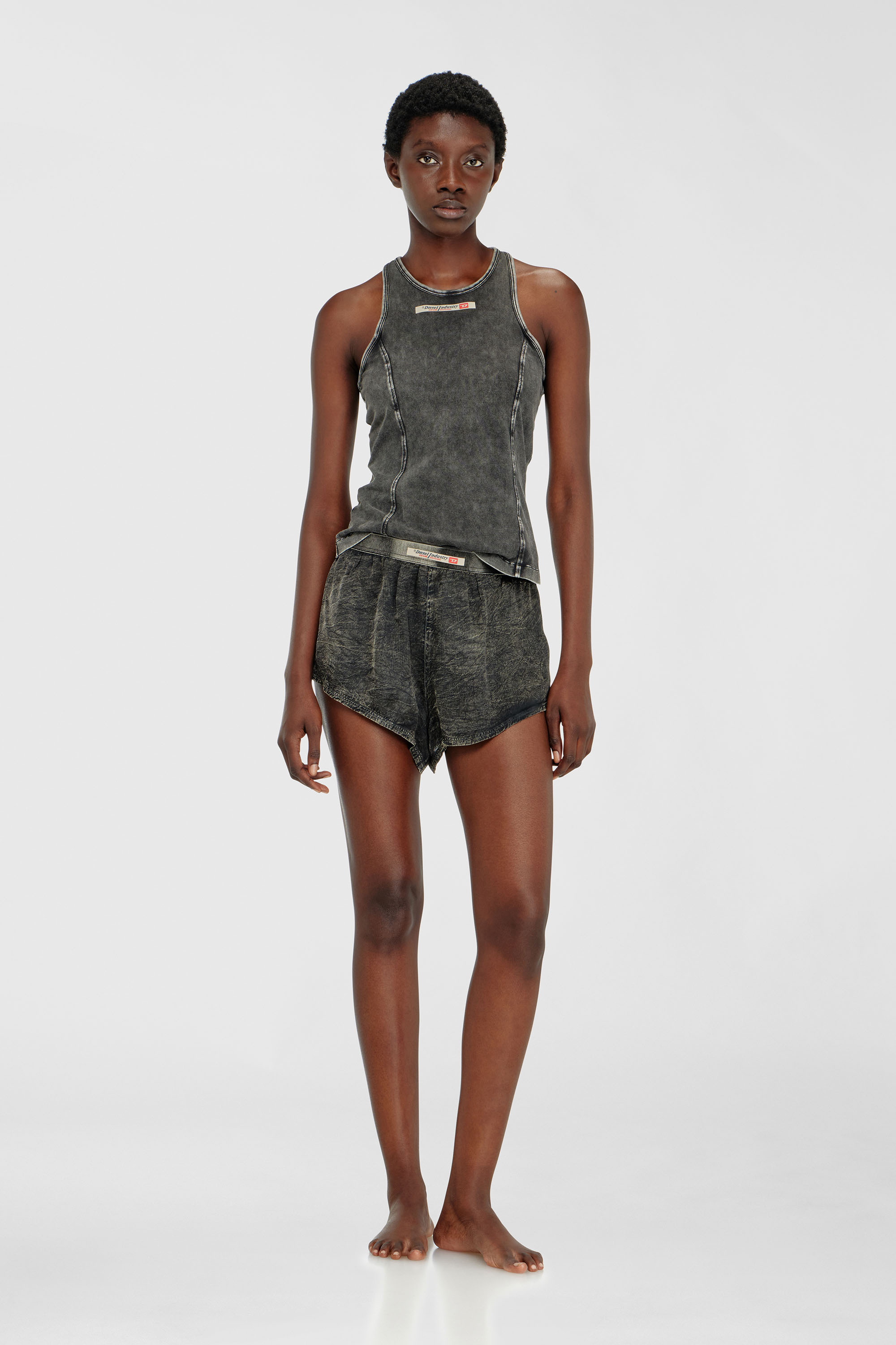 Diesel - IRENE-DNM, D&eacute;bardeur en coton &agrave; effet trait&eacute; Femme in Gris - 1
