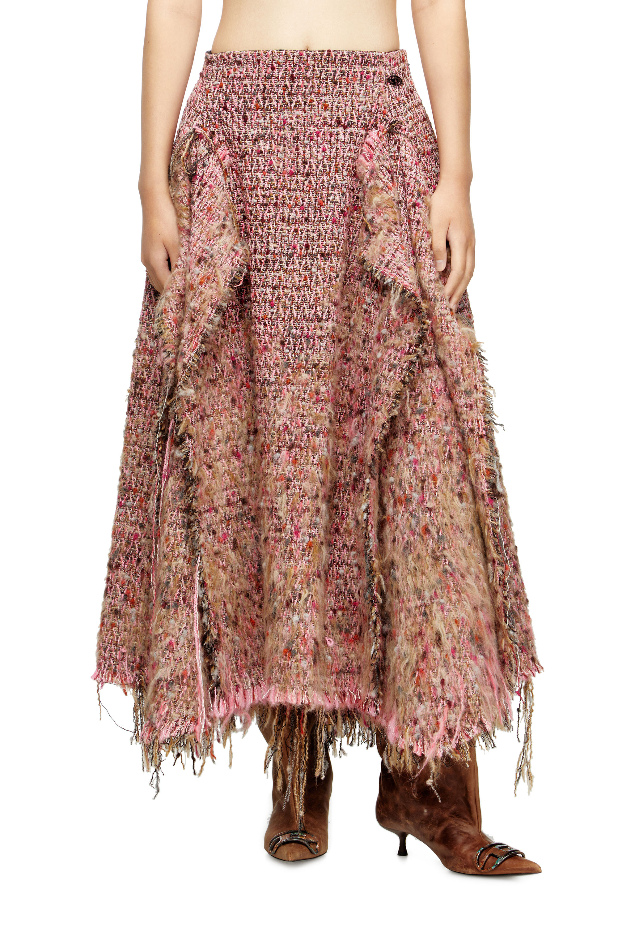 Diesel - O-RIELLA, Jupe en bouclé brossé avec ourlet effiloché Femme in Rose - 3