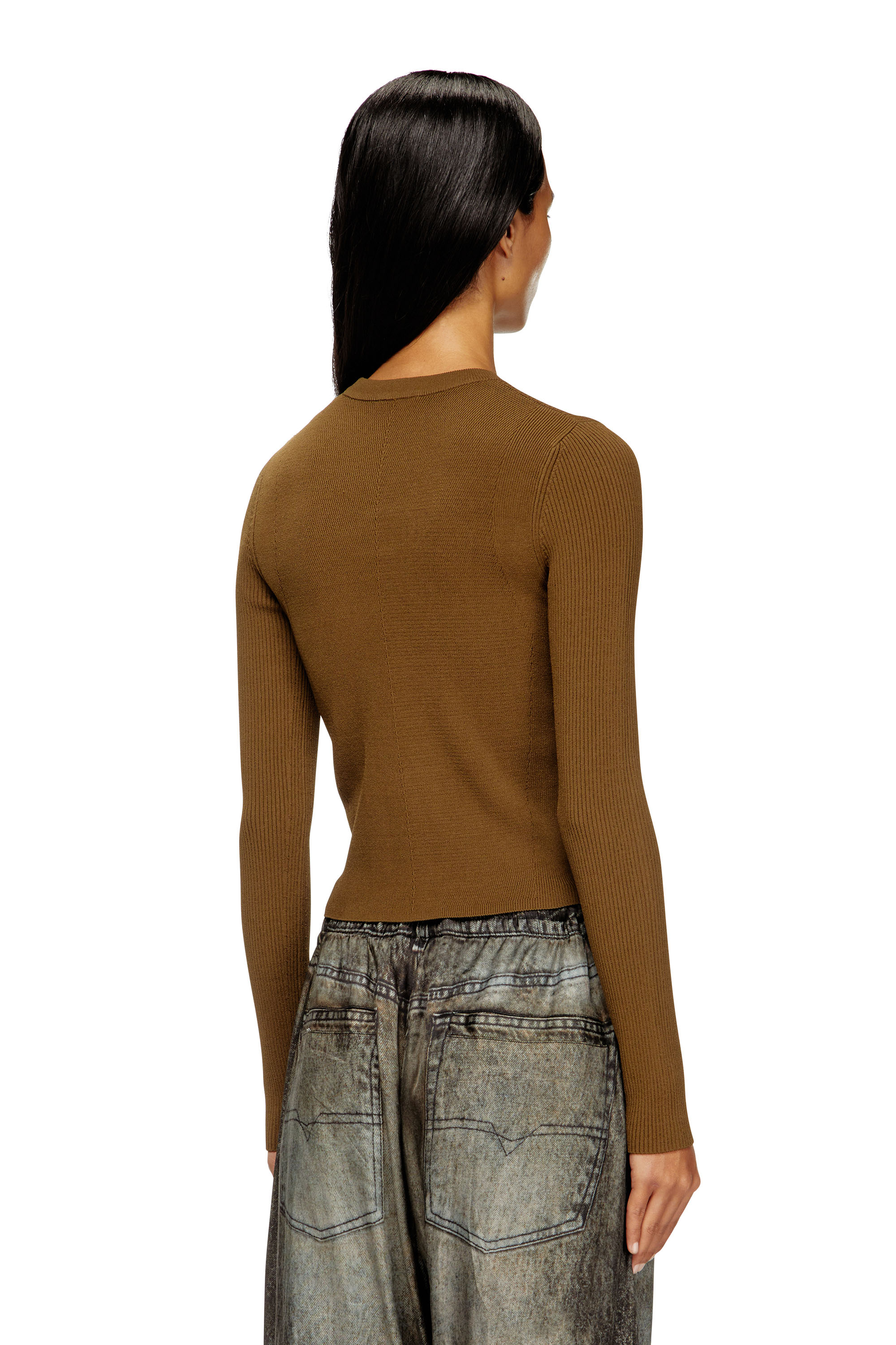 Diesel - M-VALARI, Top en viscose mélangée côtelée avec Oval D Femme in Vert - 4