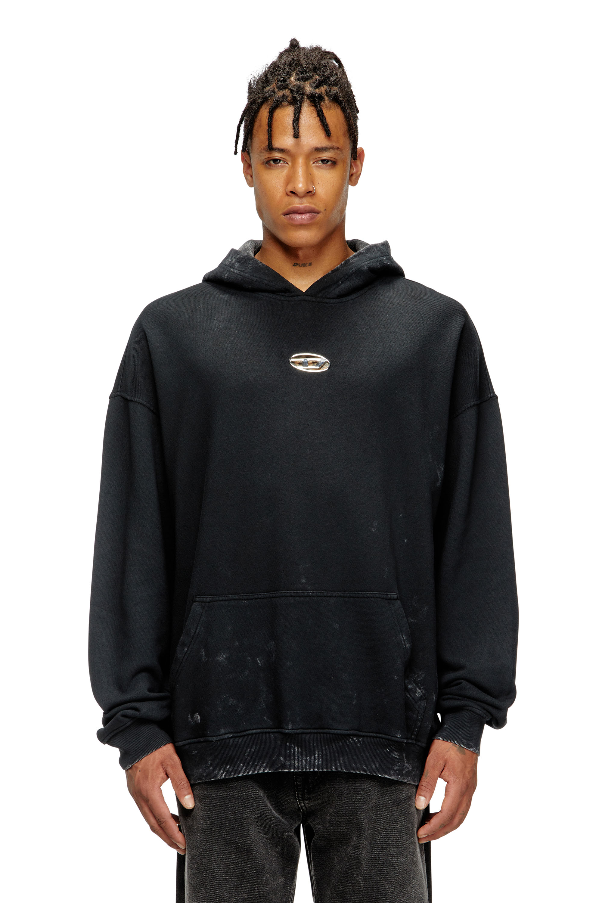 Diesel - S-BOXT-HOOD-T10, Sweat-shirt à capuche avec cut-out Oval D en métal Homme in Noir - 1