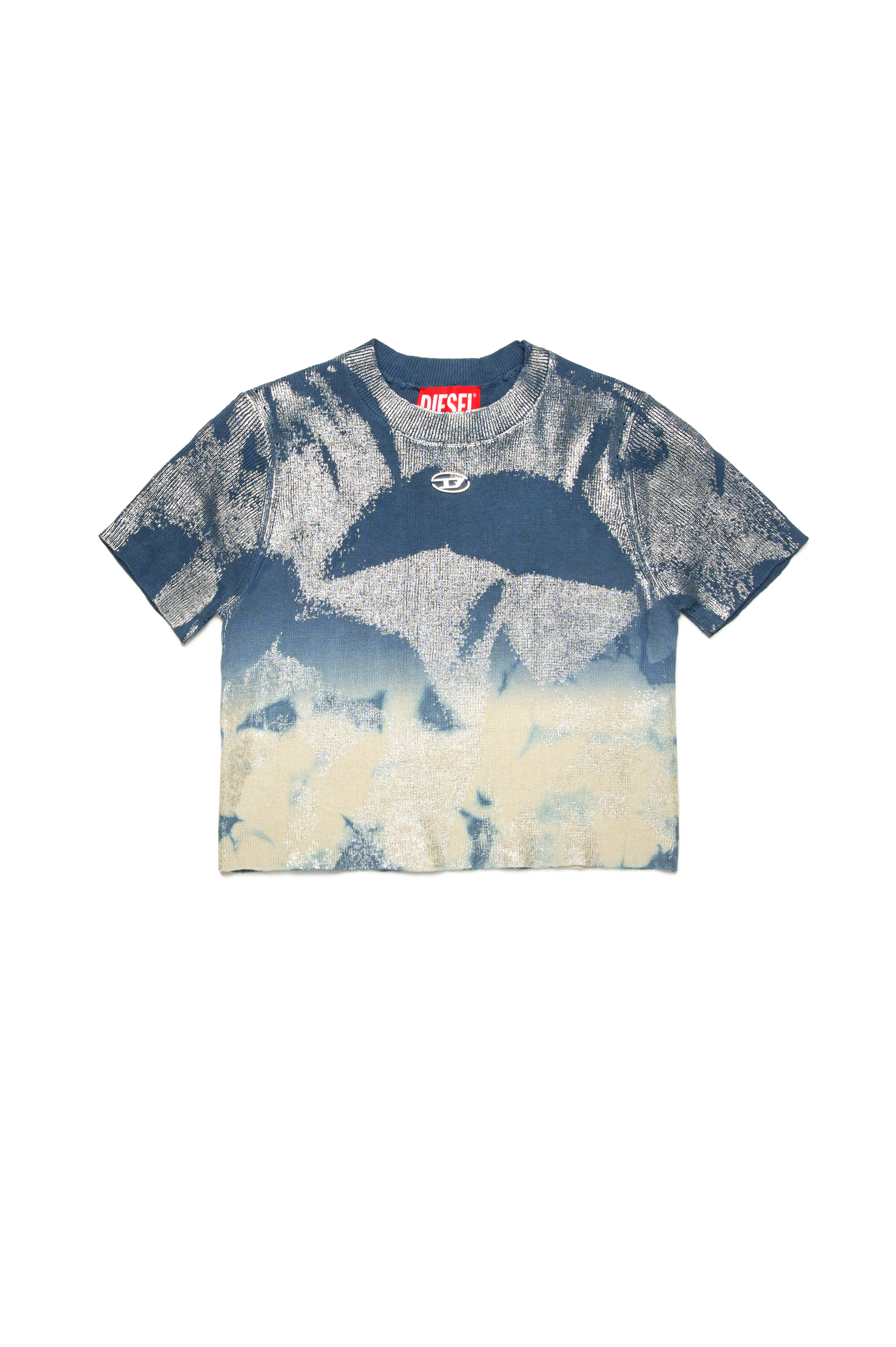 Diesel - KMILEENSS, T-shirt en tricot solaris&eacute; m&eacute;tallis&eacute; Femme in Gris argent&eacute; - 1