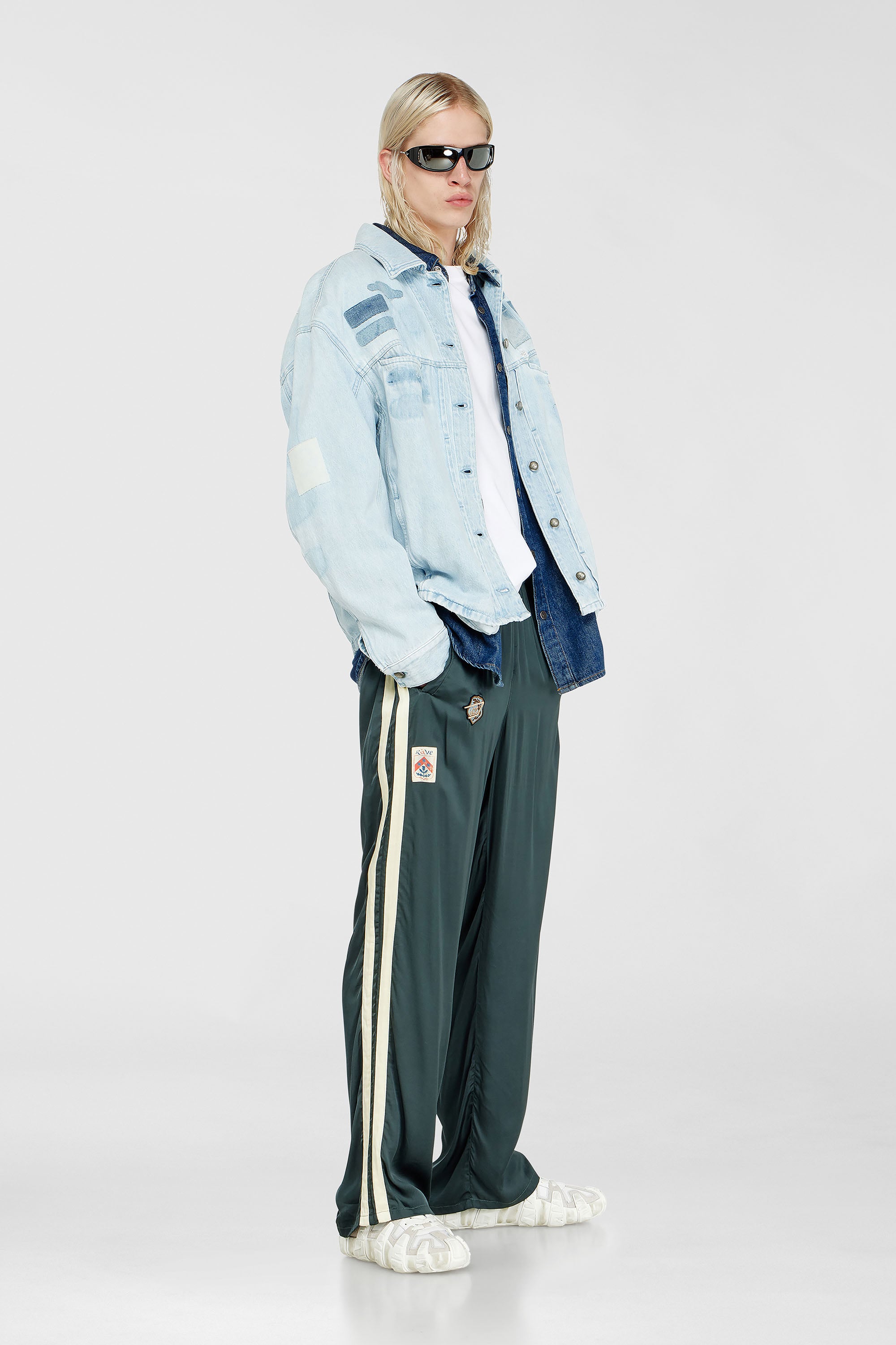Satin track pants with patches