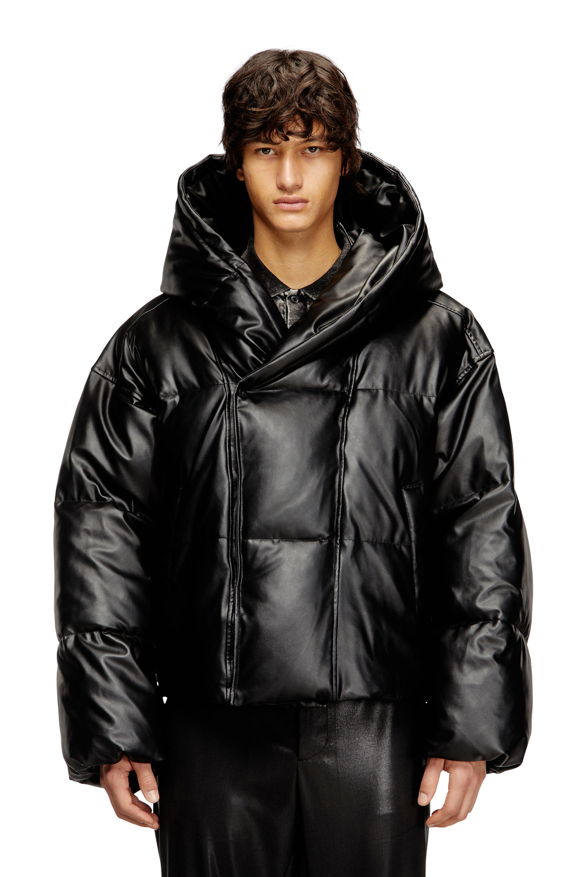 Diesel - W-MYLEY, Veste matelassée à capuche en tissu enduit Homme in Noir - 1