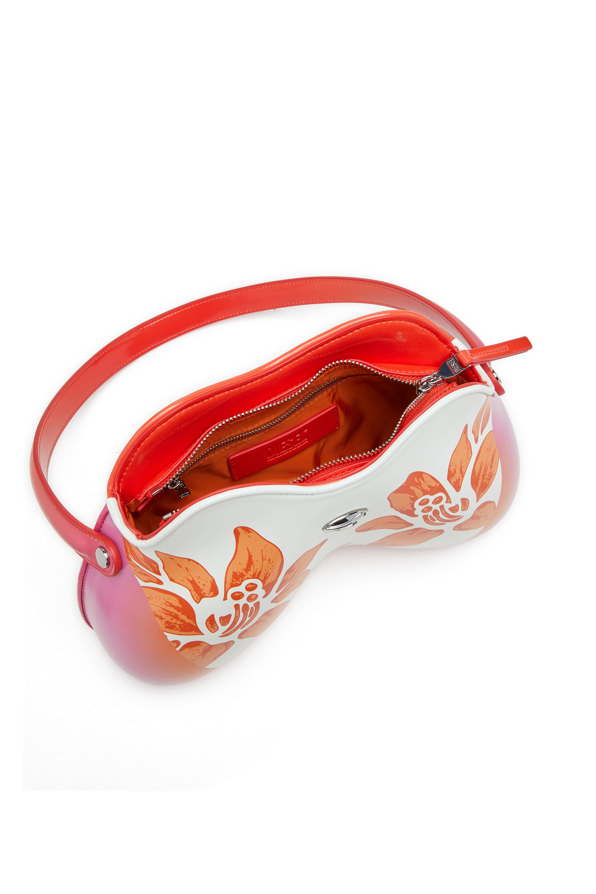 Diesel - K.G. DOUBLE-D SHOULDER, Double-D-Sac à bandoulière brillant avec imprimé lotus Femme in Blanc - 3