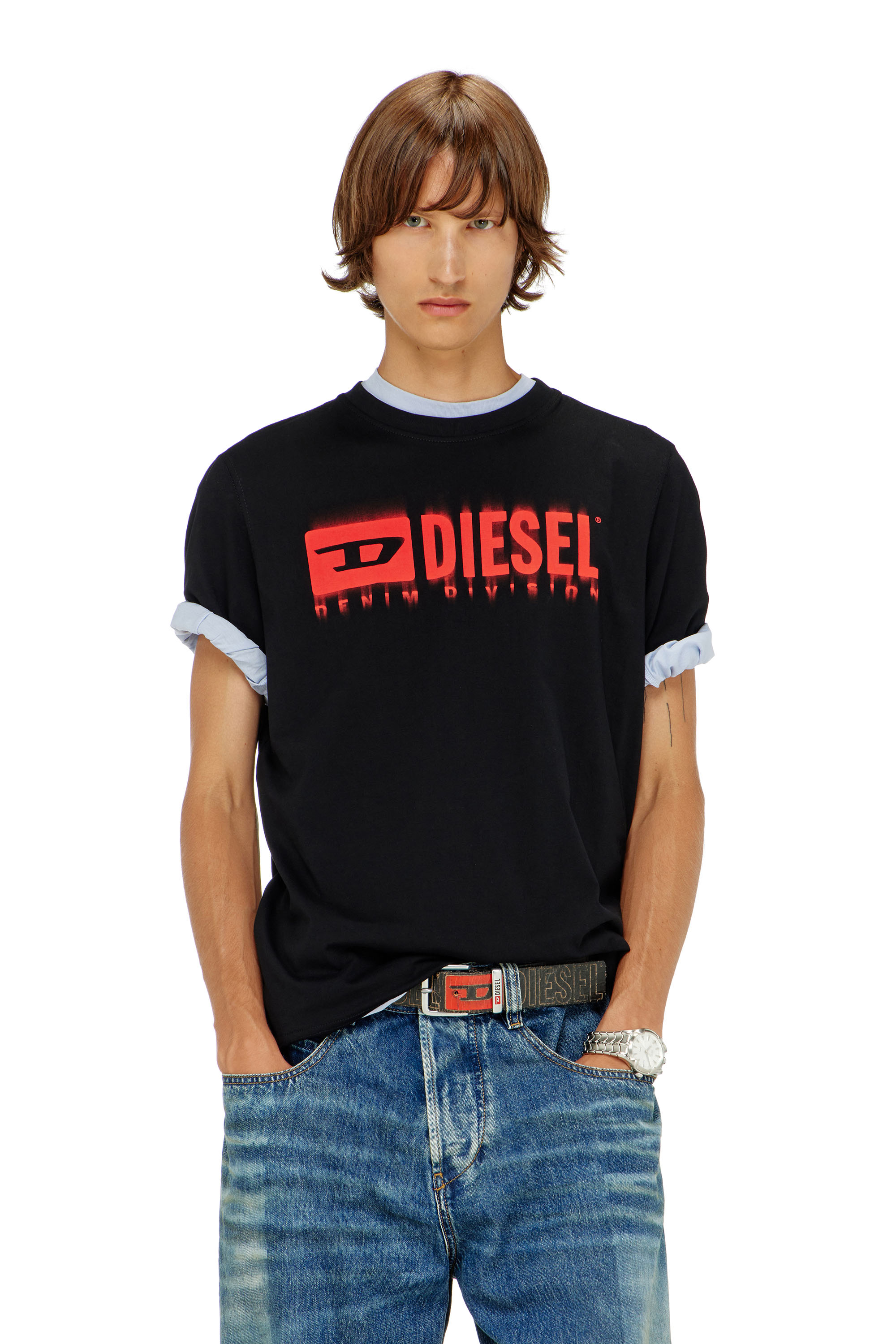Diesel - T-ADJUST-Q7, T-shirt avec logo Diesel effet flou Homme in Noir - 1