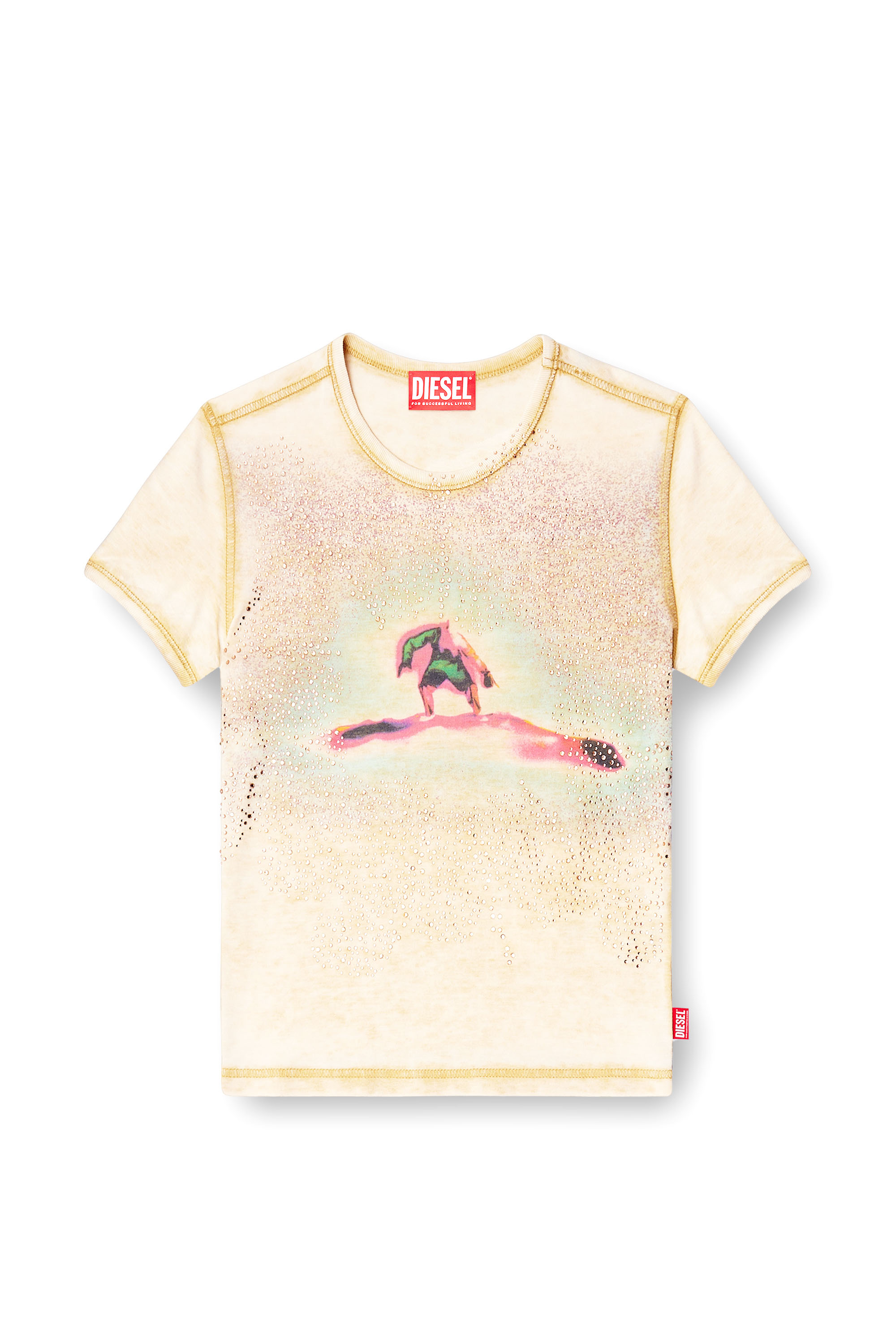 Diesel - T-UNCUTIES-LONG-S10, T-shirt ajustée avec strass Femme in Beige - 3