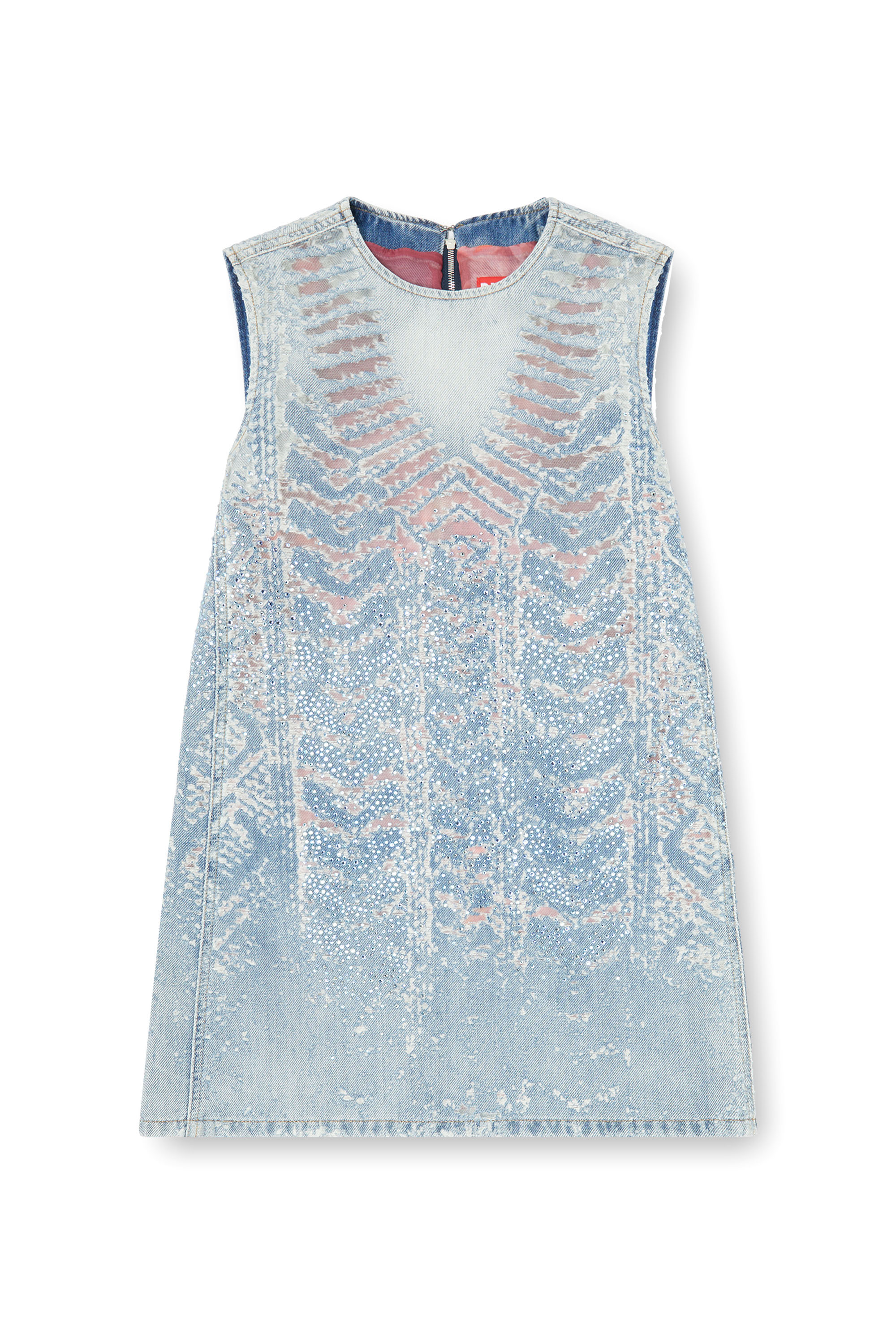 Diesel - DE-MYRELA-S, Robe courte en denim microstone devor&eacute; Femme in Bleu - 3