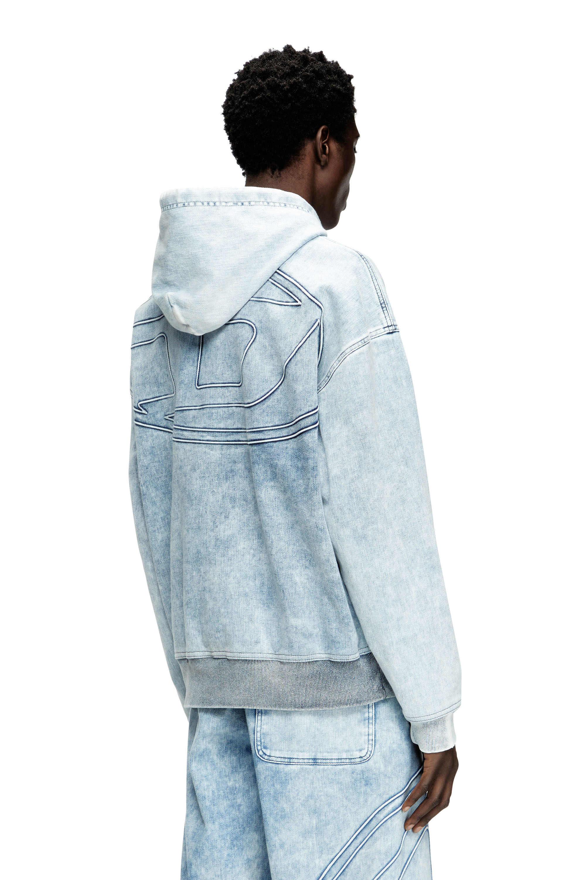 Diesel - D-REBBIT-S-TRACK, Sweatshirt à capuche en denim marbré Mixte in Bleu - 4