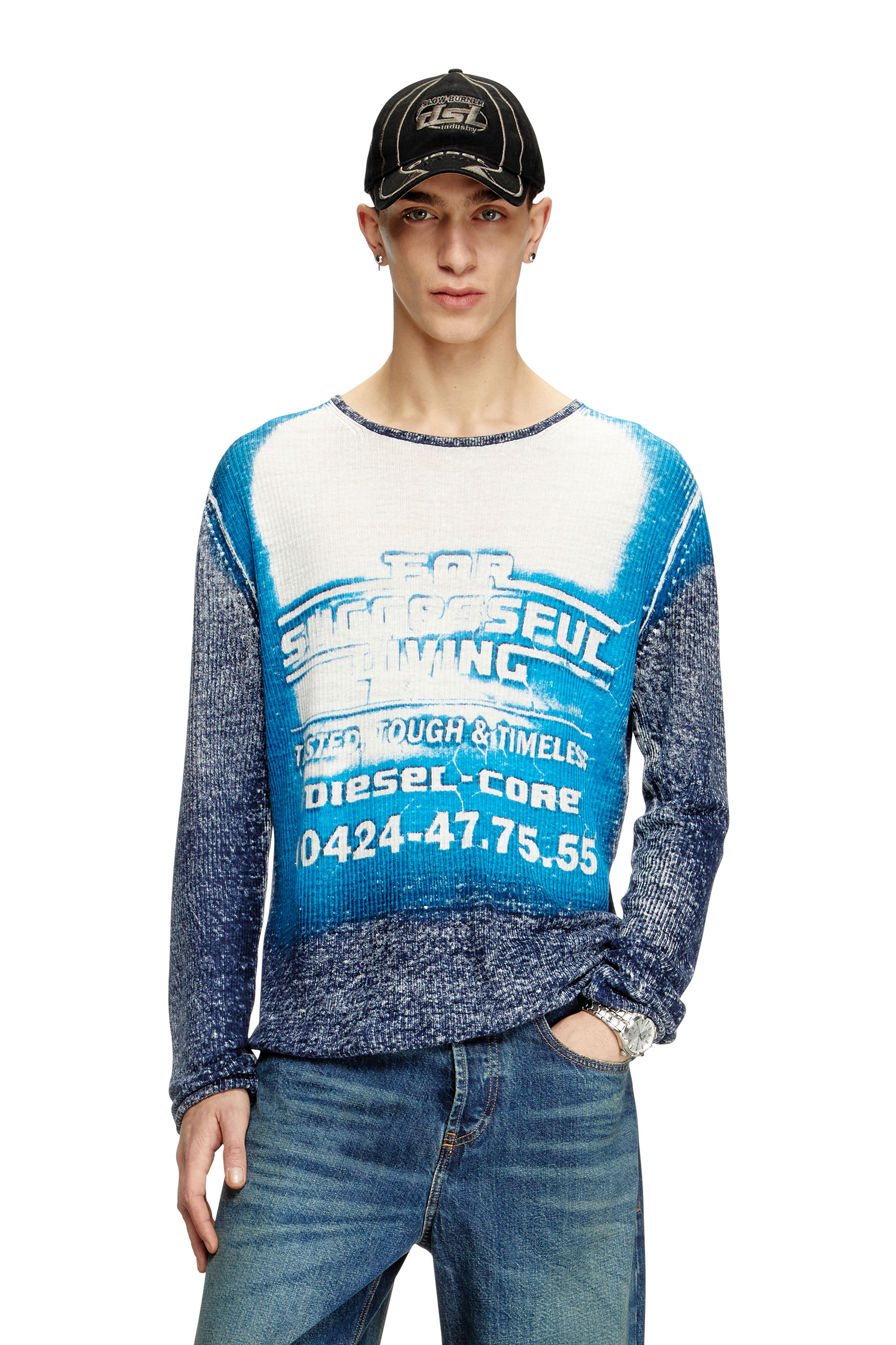 Diesel - K-ROD, Pull en lin avec logo graphique Homme in Bleu - 1