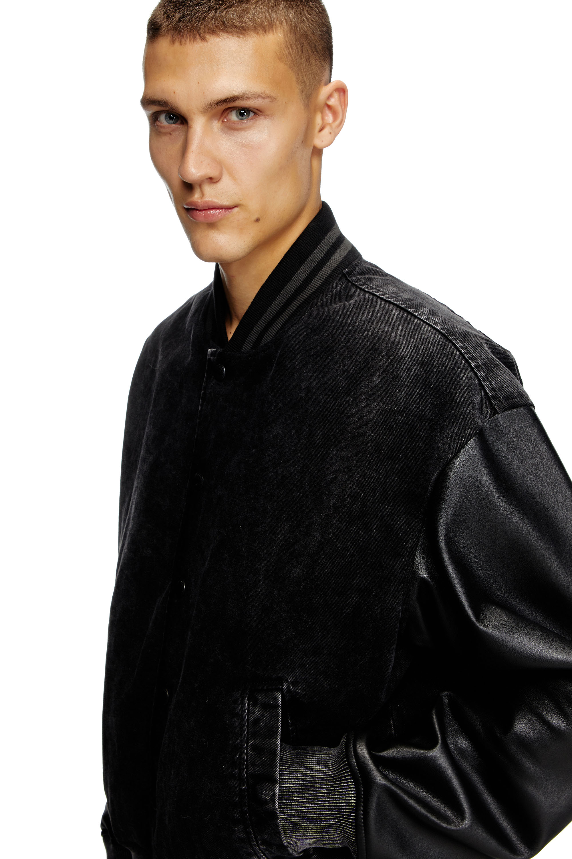 Diesel - L-NYN, Veste bomber en denim et cuir Homme in Noir - 5