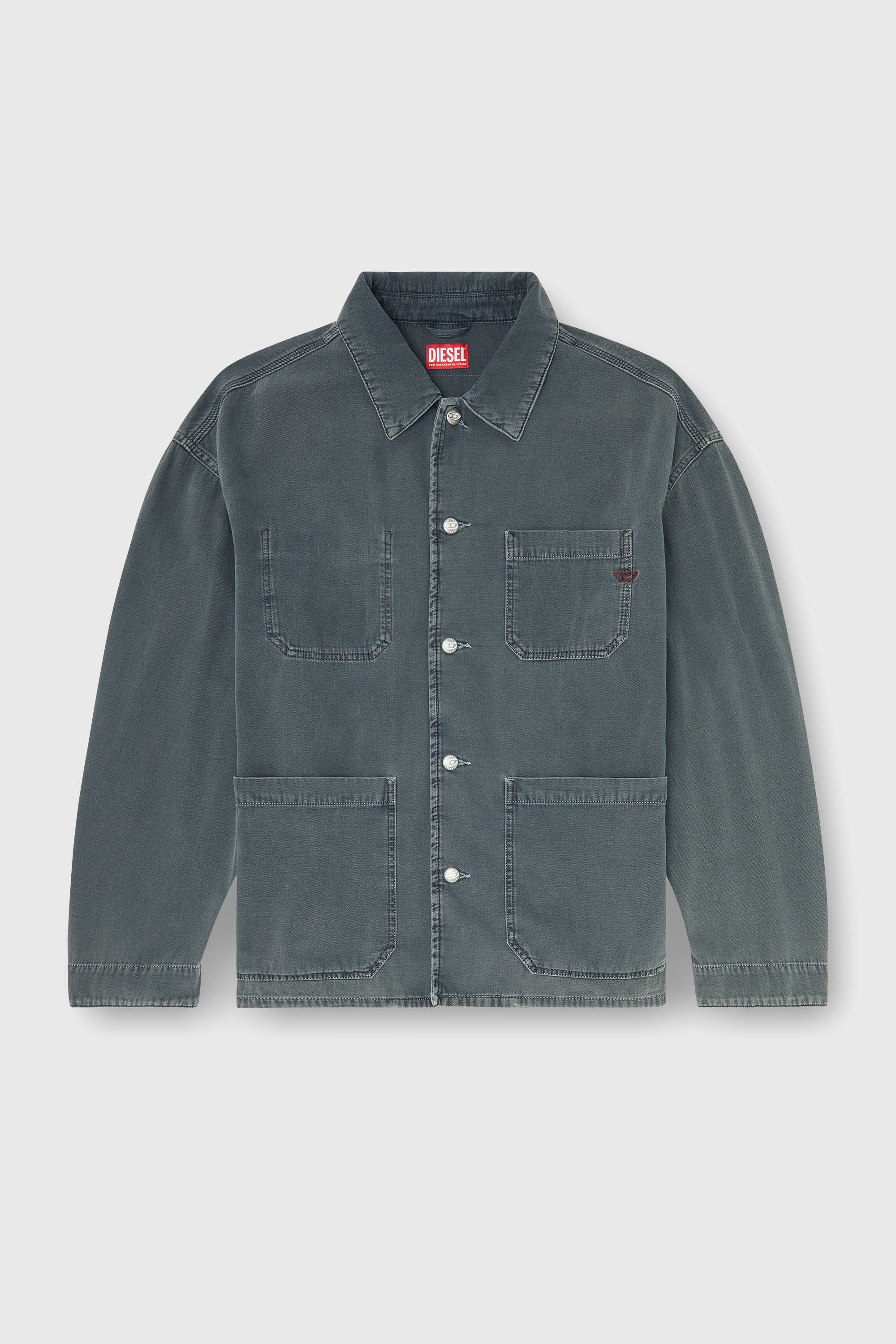 Diesel - D-STACK-U, Veste style utility en denim color&eacute; Mixte in Gris - 2