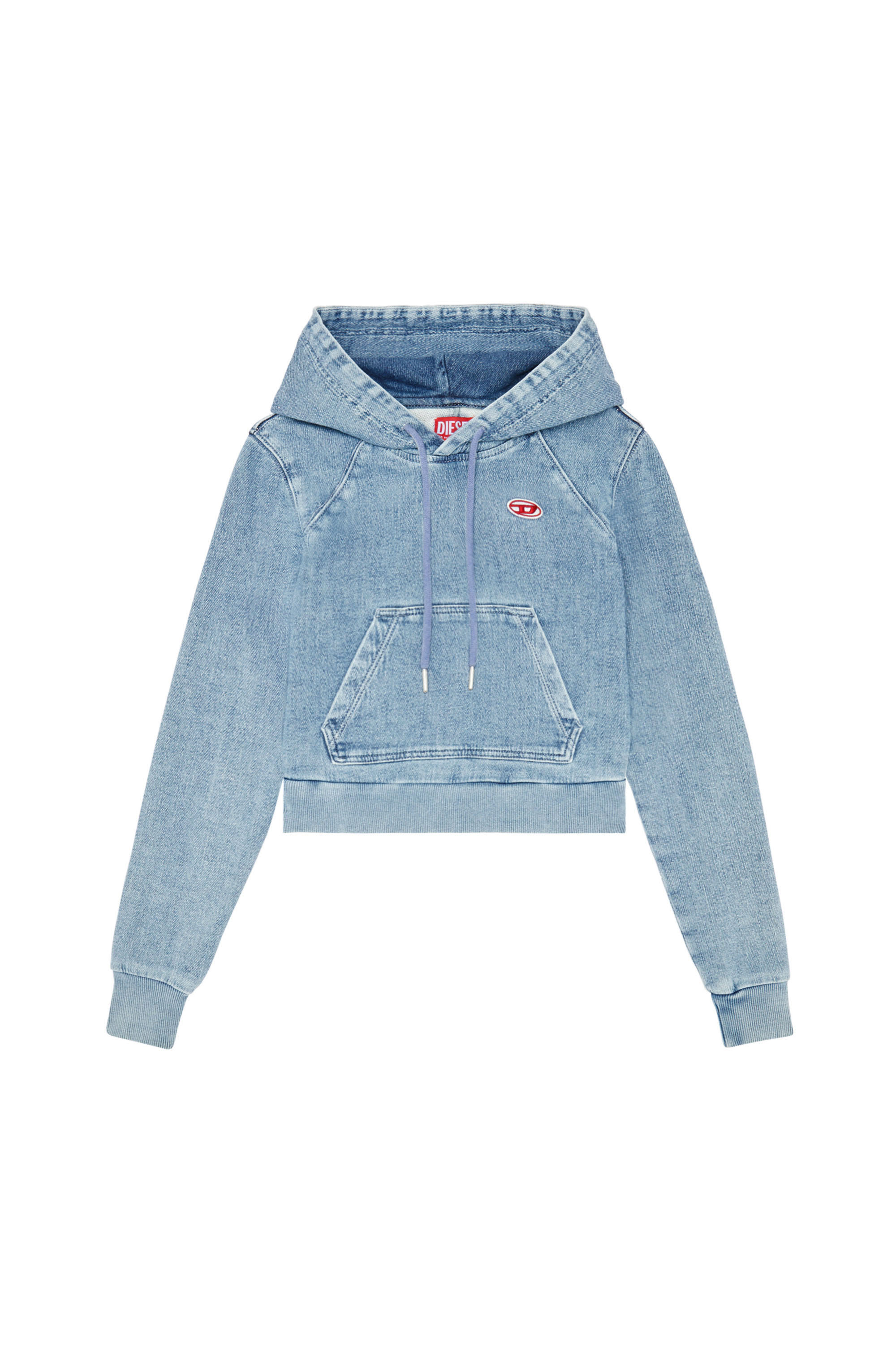 Diesel - D-ANGY TRACK DENIM HOODIE, Sweat-shirt &agrave; capuche cropped en Track Denim Femme in Bleu - 2