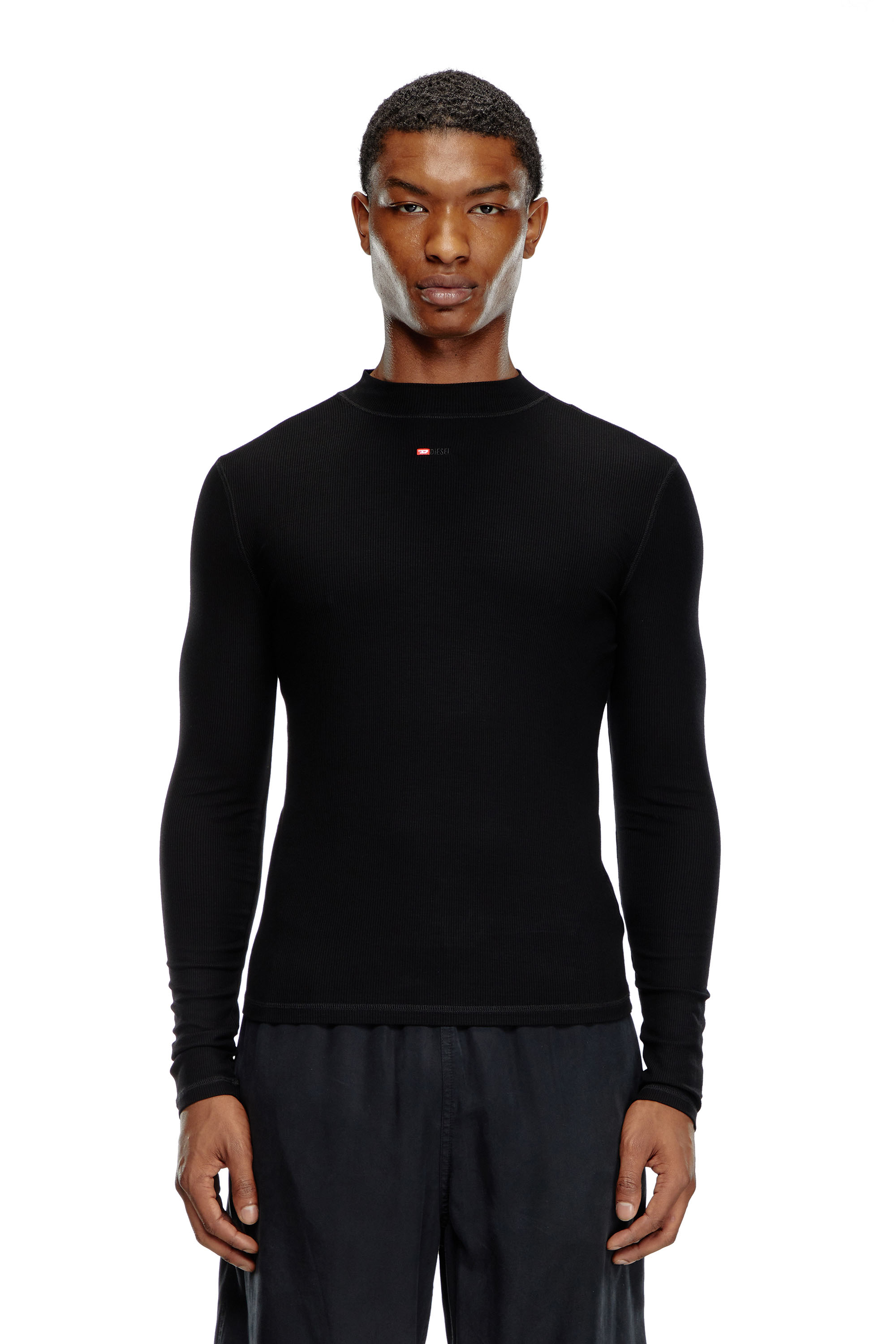 Diesel - T-MOKKY-LS-MICRODIV, Top à col montant avec micro logo Homme in Noir - 1