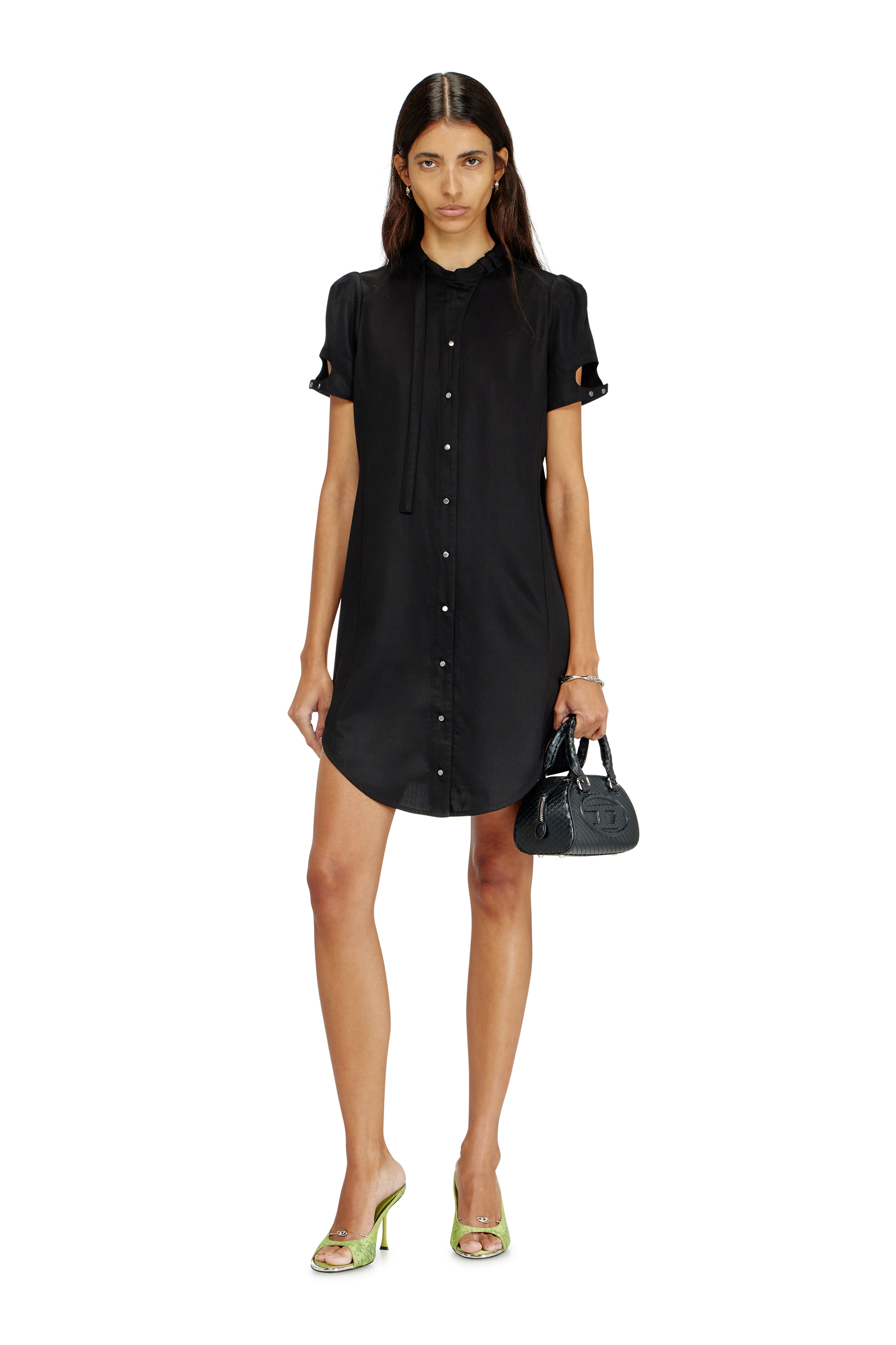 Diesel - 1DR DOME CROSSBODY, 1DR Dome-Sac bowling mini en cuir effet serpent Femme in Noir - 3